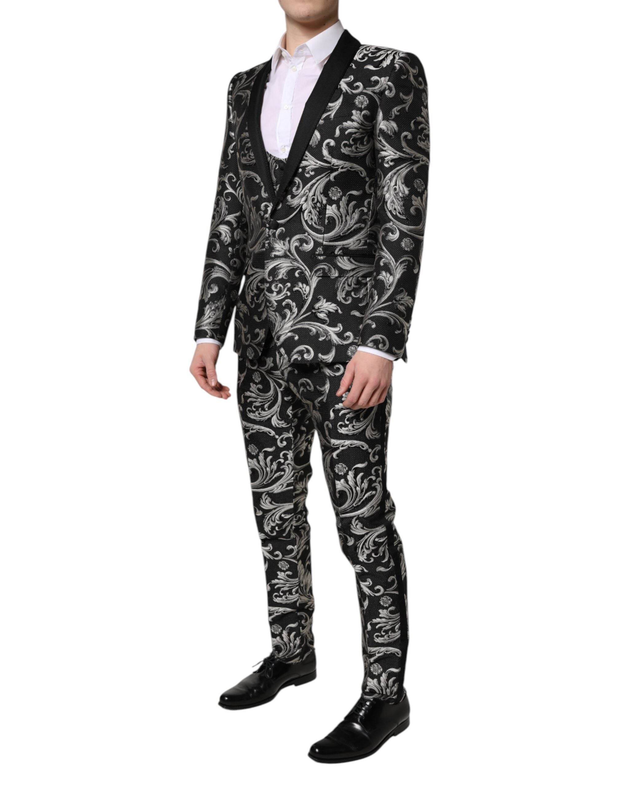 Dolce & Gabbana Dark Gray MARTINI Jacquard Men 3 Piece Suit