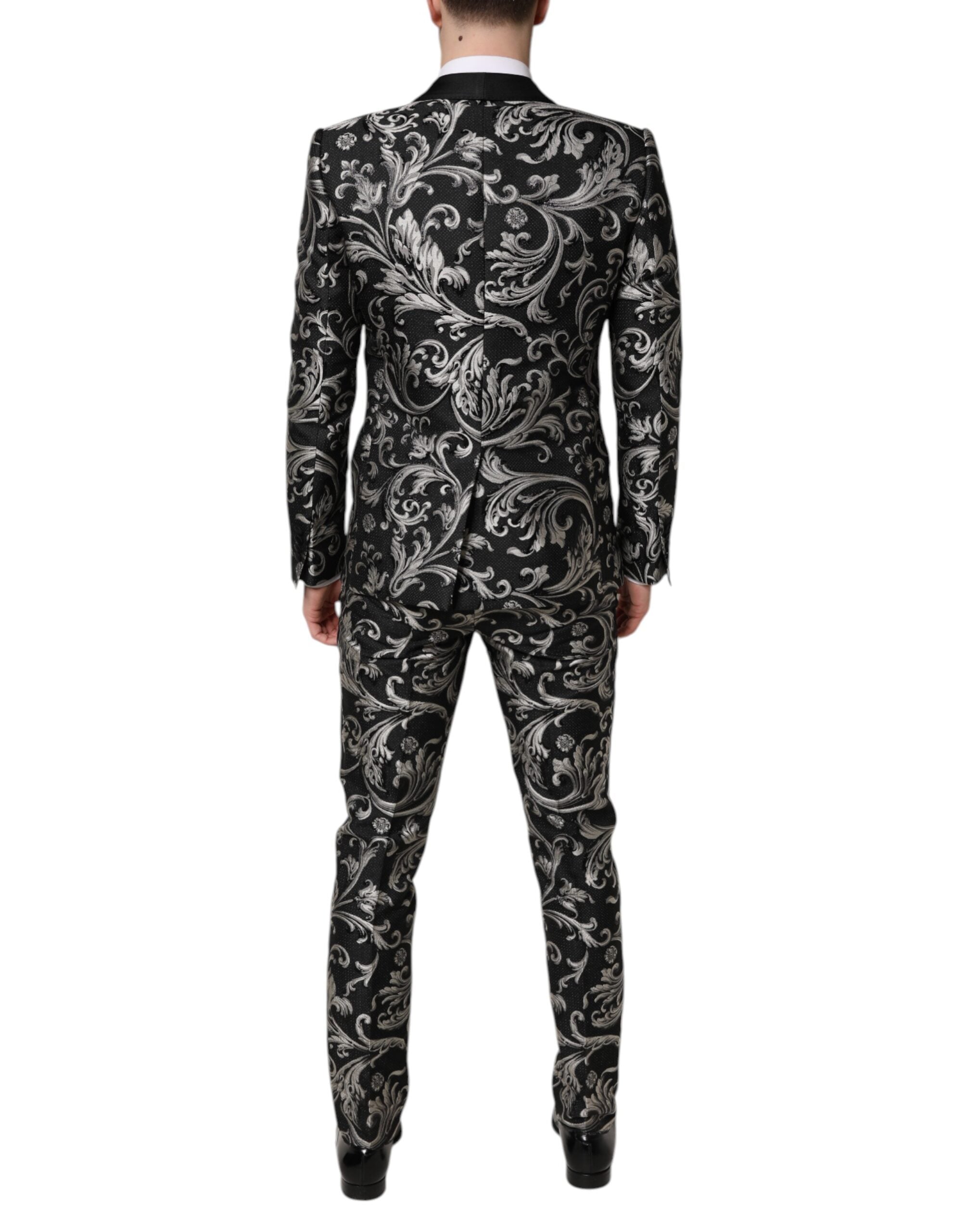 Dolce & Gabbana Dark Gray MARTINI Jacquard Men 3 Piece Suit