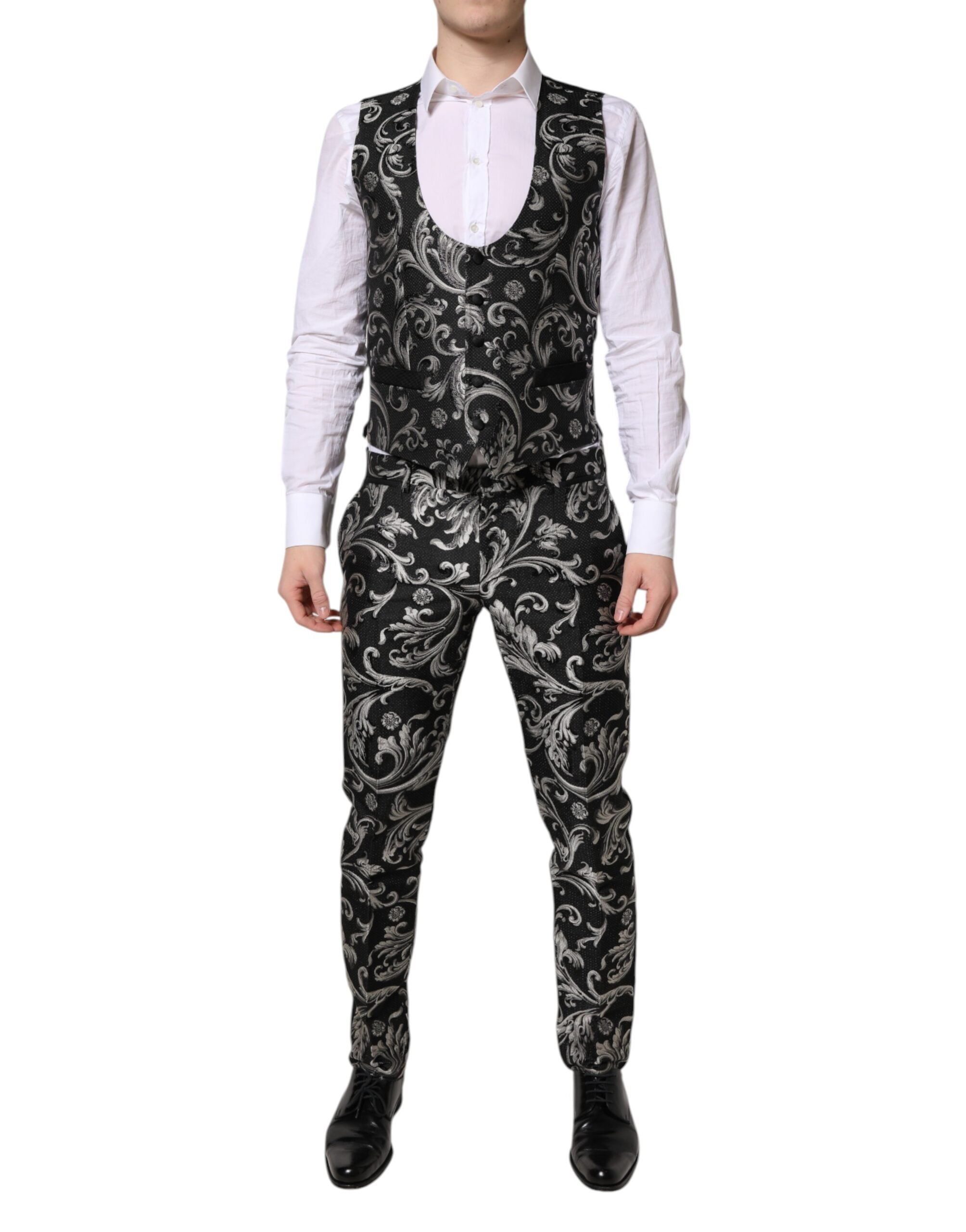 Dolce & Gabbana Dark Gray MARTINI Jacquard Men 3 Piece Suit