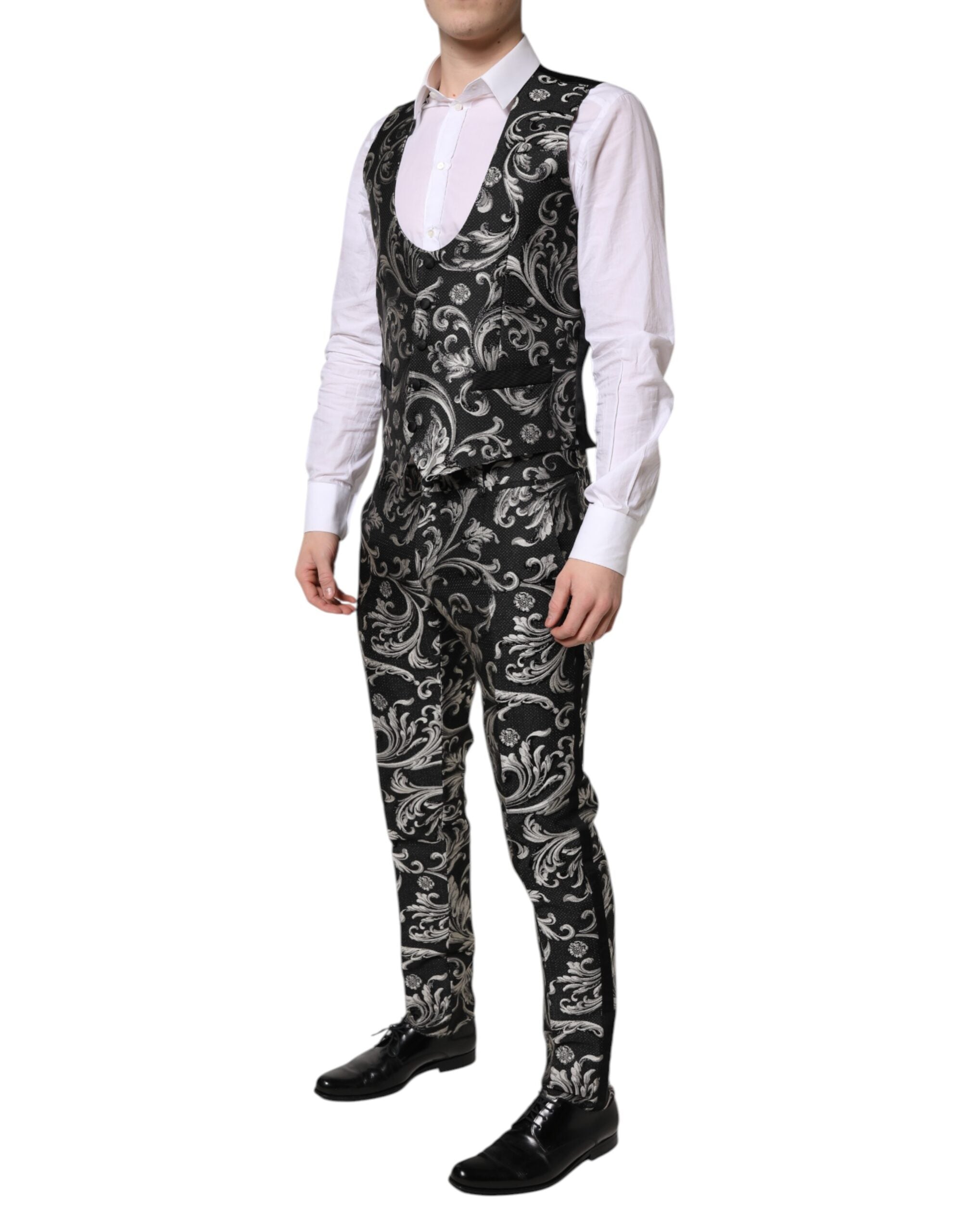 Dolce & Gabbana Dark Gray MARTINI Jacquard Men 3 Piece Suit