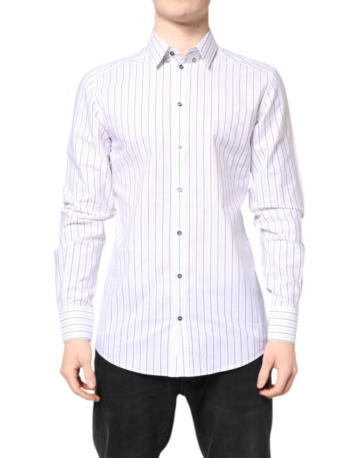 New Dolce & Gabbana White Stripes Cotton GOLD Formal Dress Shirt