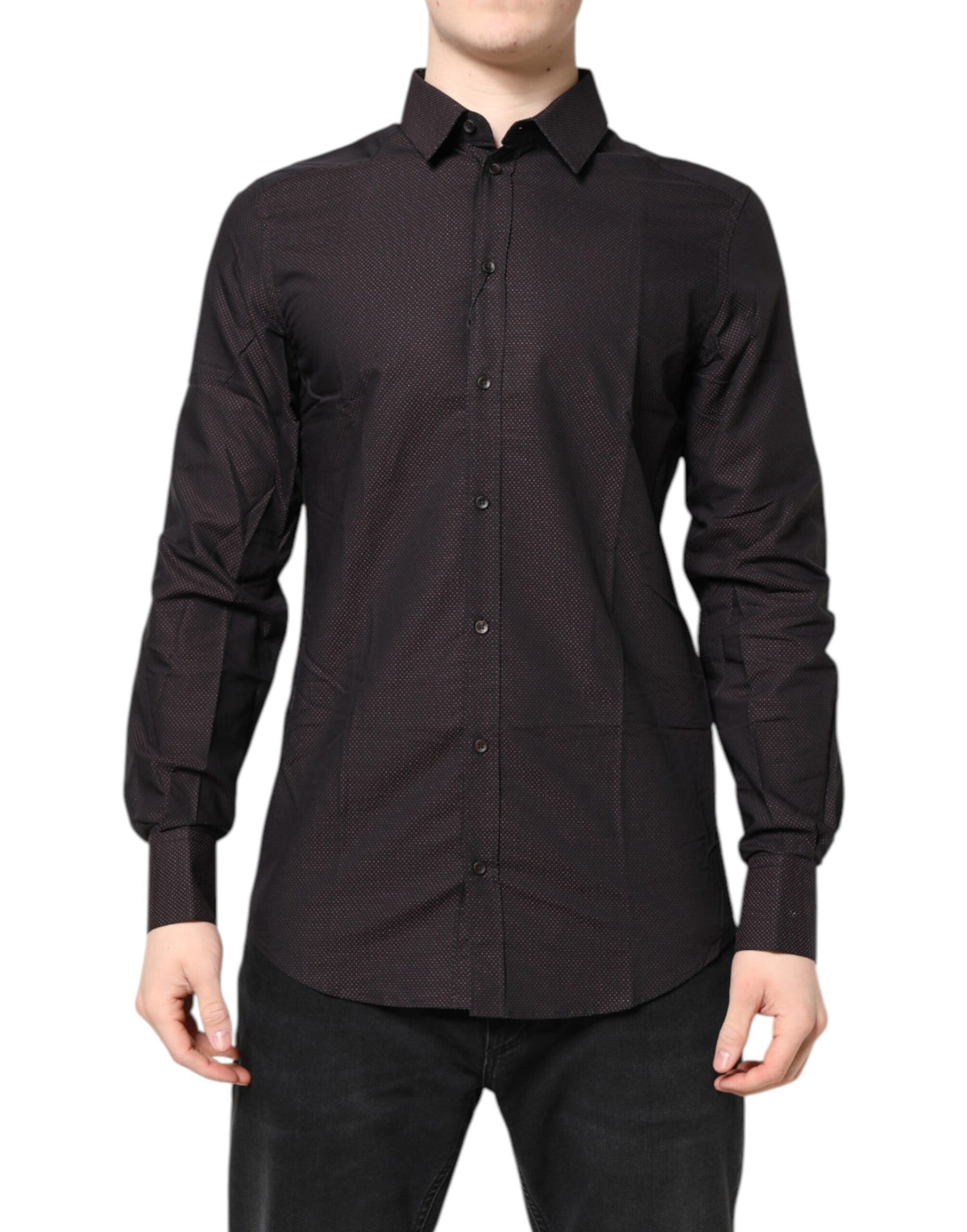 New Dolce & Gabbana Maroon Jacquard Cotton GOLD Men Dress Shirt