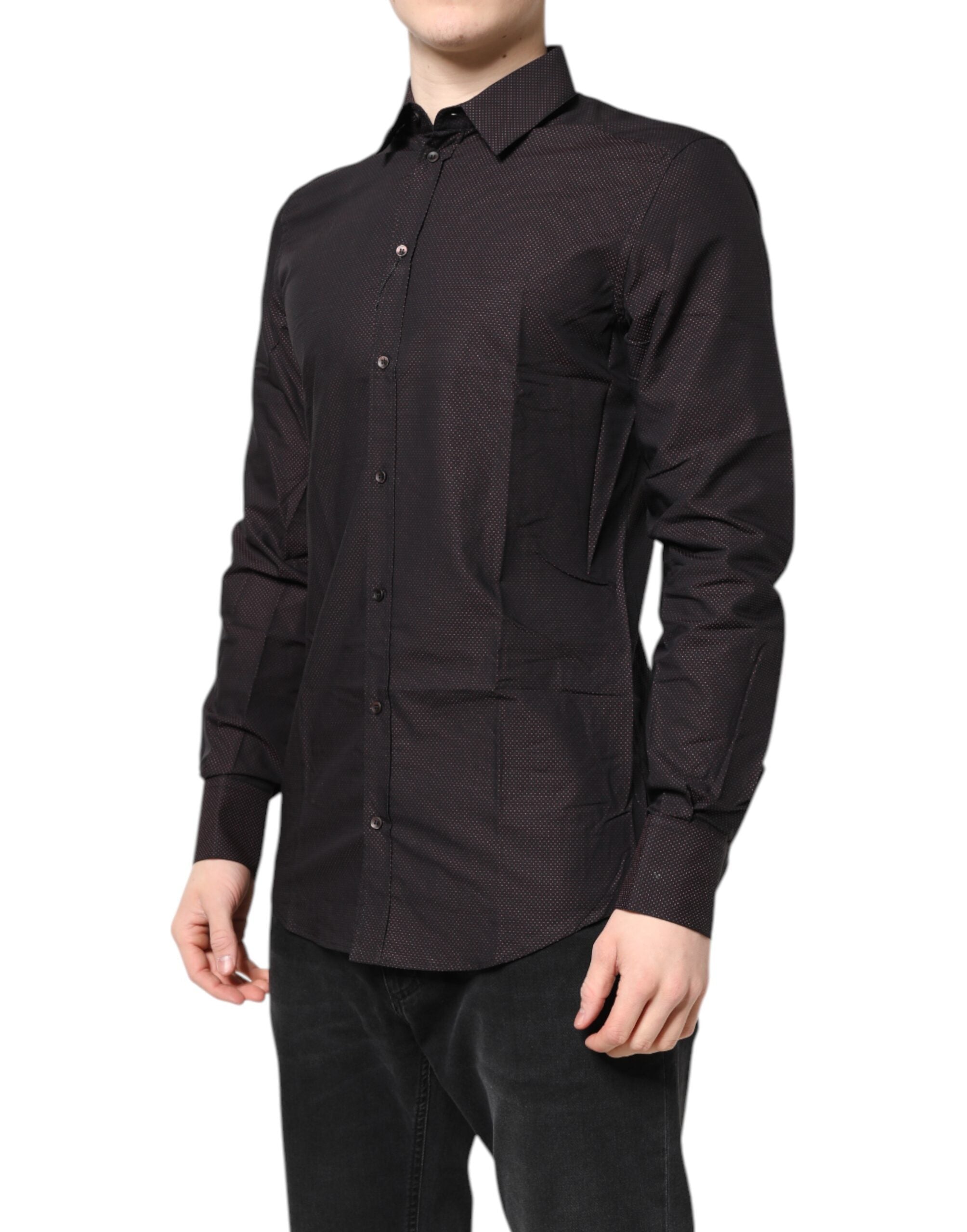 New Dolce & Gabbana Maroon Jacquard Cotton GOLD Men Dress Shirt