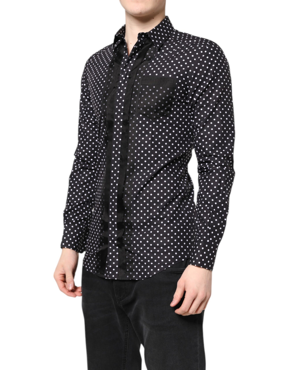 New Dolce & Gabbana Black Polka Dot Long Sleeves Gold Formal Shirt
