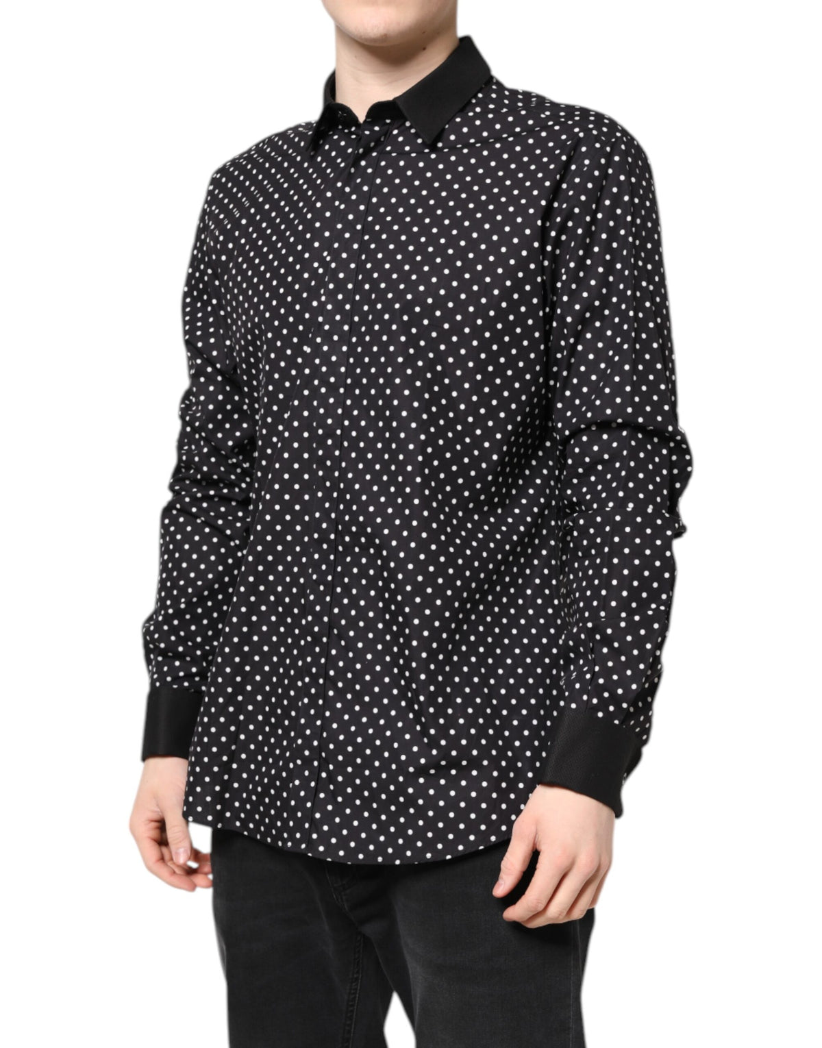 New Dolce & Gabbana Black Polka Dot Cotton Formal Dress Shirt