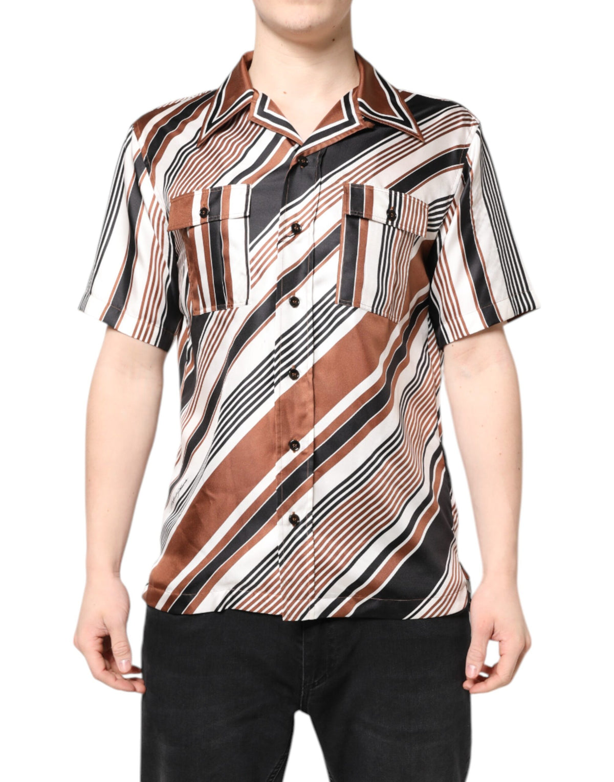 Dolce & Gabbana Multicolor Striped Silk Short Sleeves Shirt