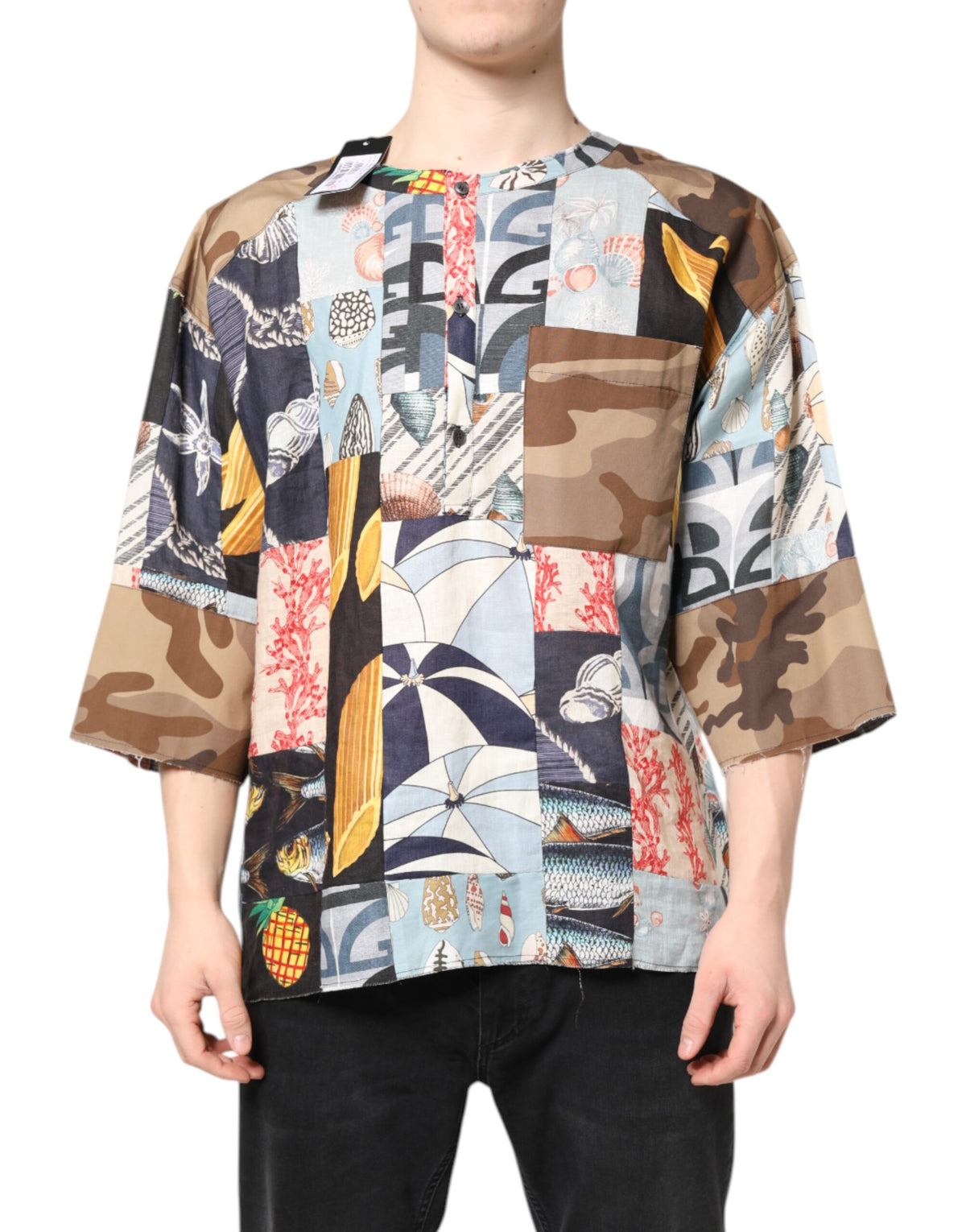 New Dolce & Gabbana Multicolor Patchwork Short Sleeves Shirt