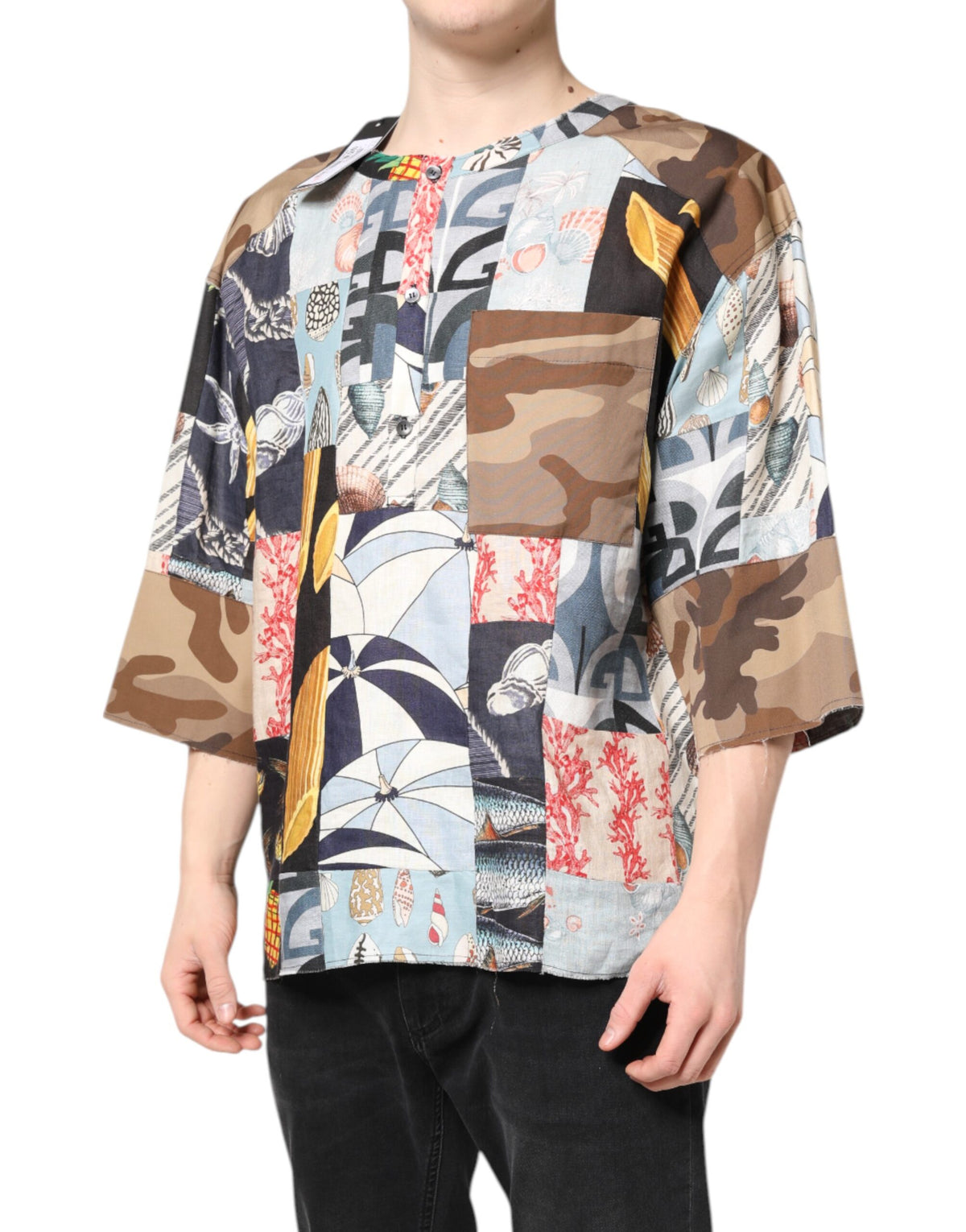 New Dolce & Gabbana Multicolor Patchwork Short Sleeves Shirt