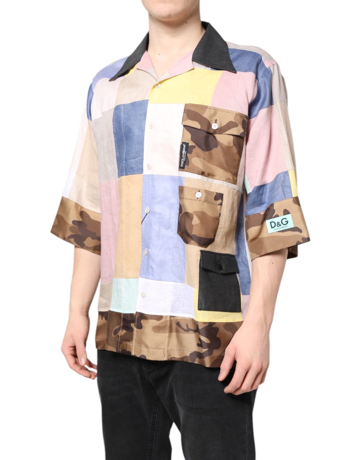 New Dolce & Gabbana Multicolor Patchwork Short Sleeve Shirt