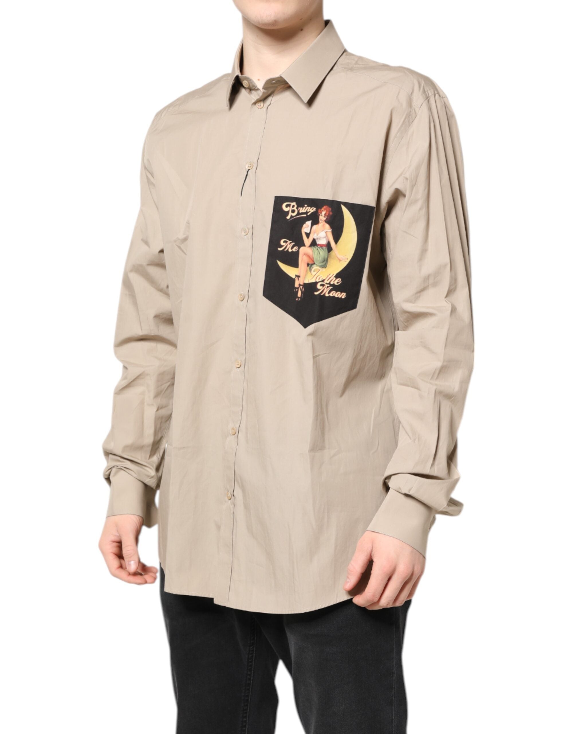 New Dolce & Gabbana Beige Pin Up Print MARTINI Men Casual Shirt