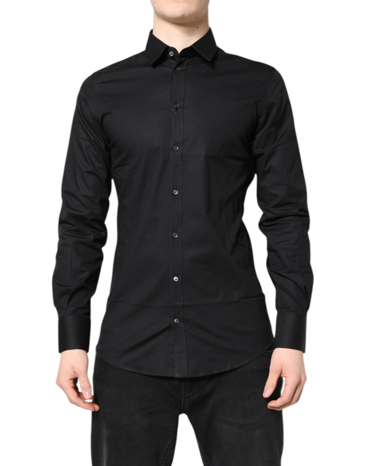 New Dolce & Gabbana Black GOLD Cotton Long Sleeves Dress Shirt