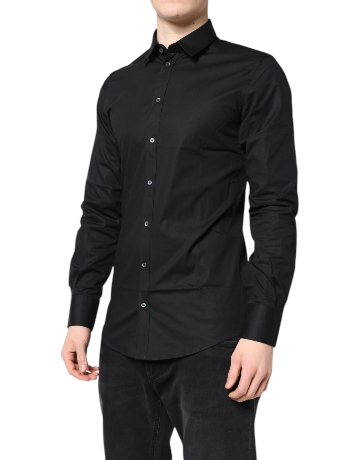 New Dolce & Gabbana Black GOLD Cotton Long Sleeves Dress Shirt