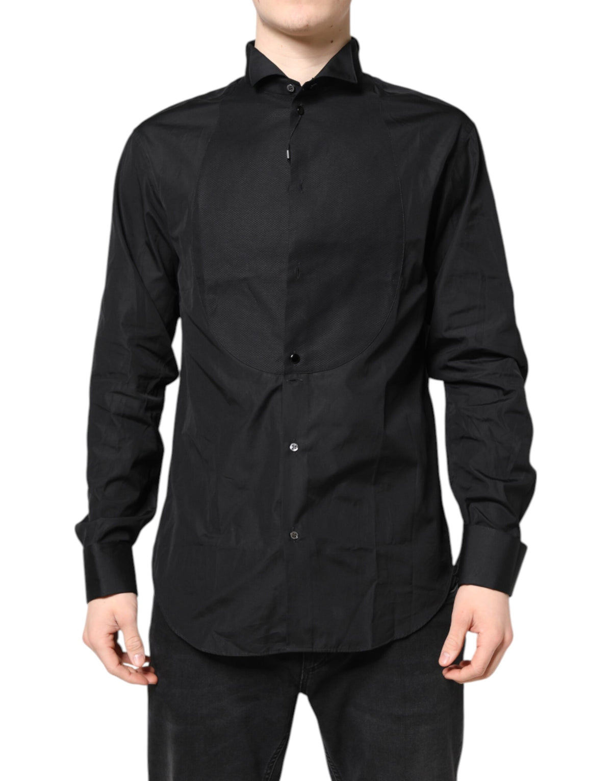 Emporio Armani Black Cotton Long Sleeves Formal Dress Shirt