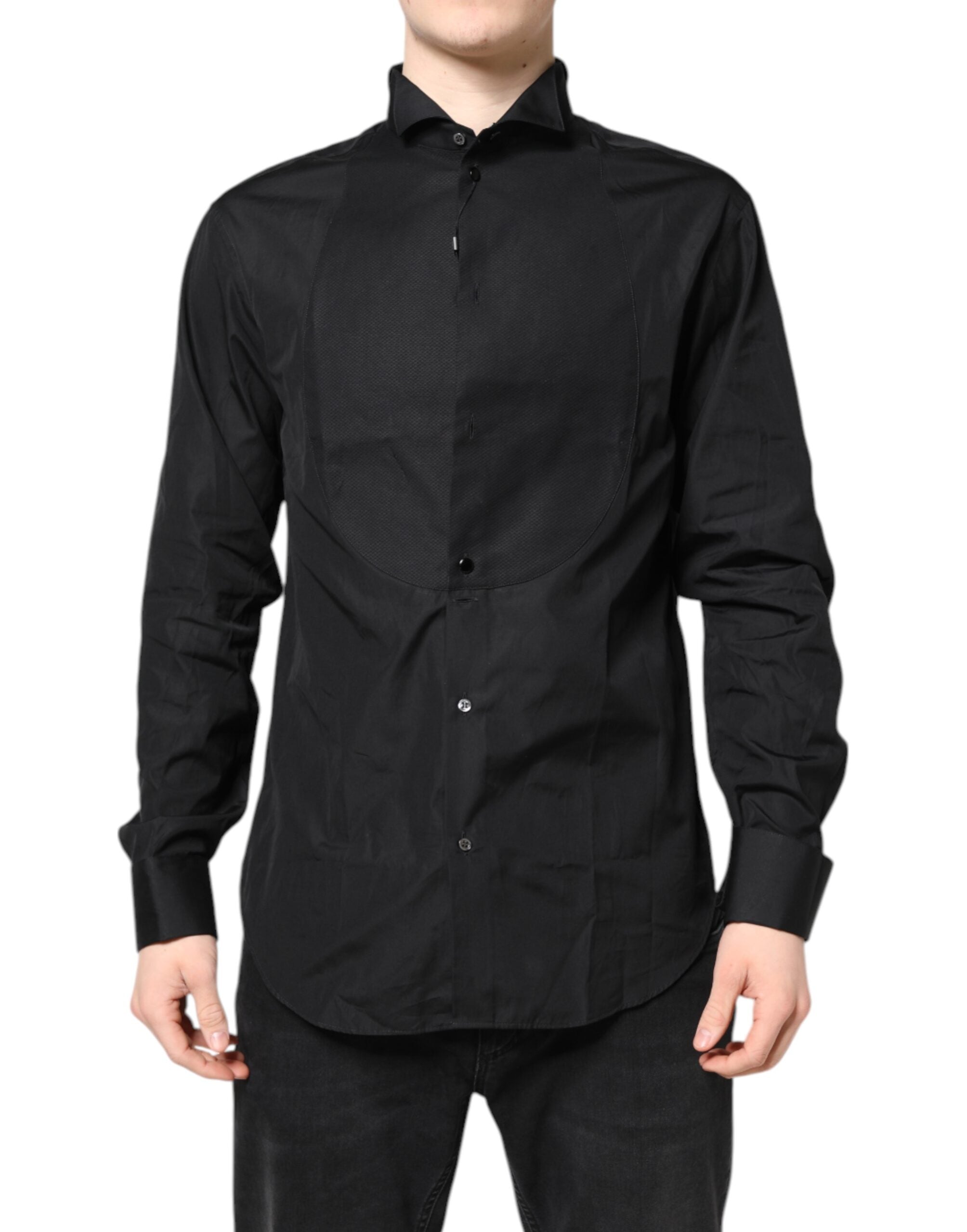 Emporio Armani Black Cotton Long Sleeves Formal Dress Shirt