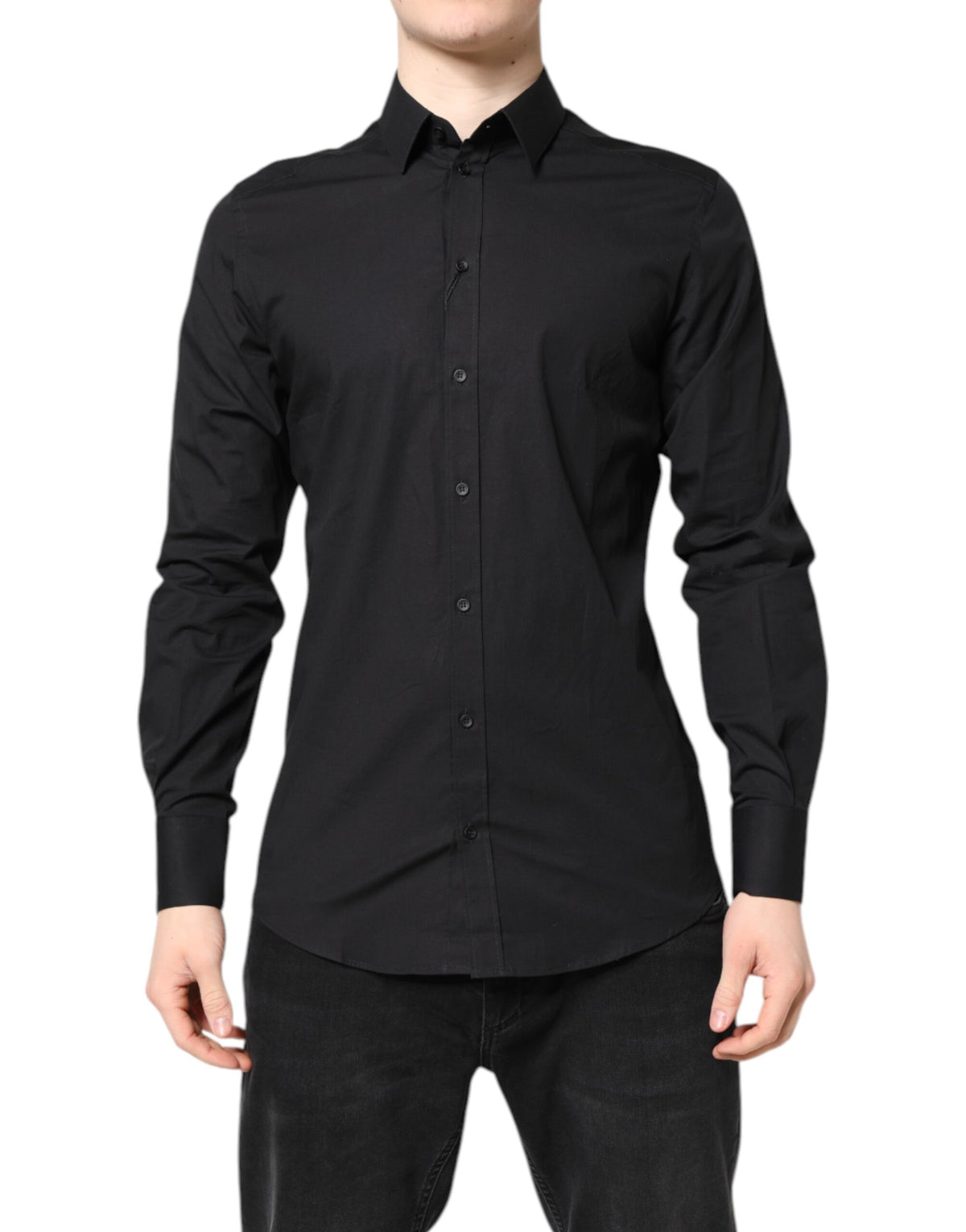 New Dolce & Gabbana Black GOLD Cotton Dress Formal Shirt