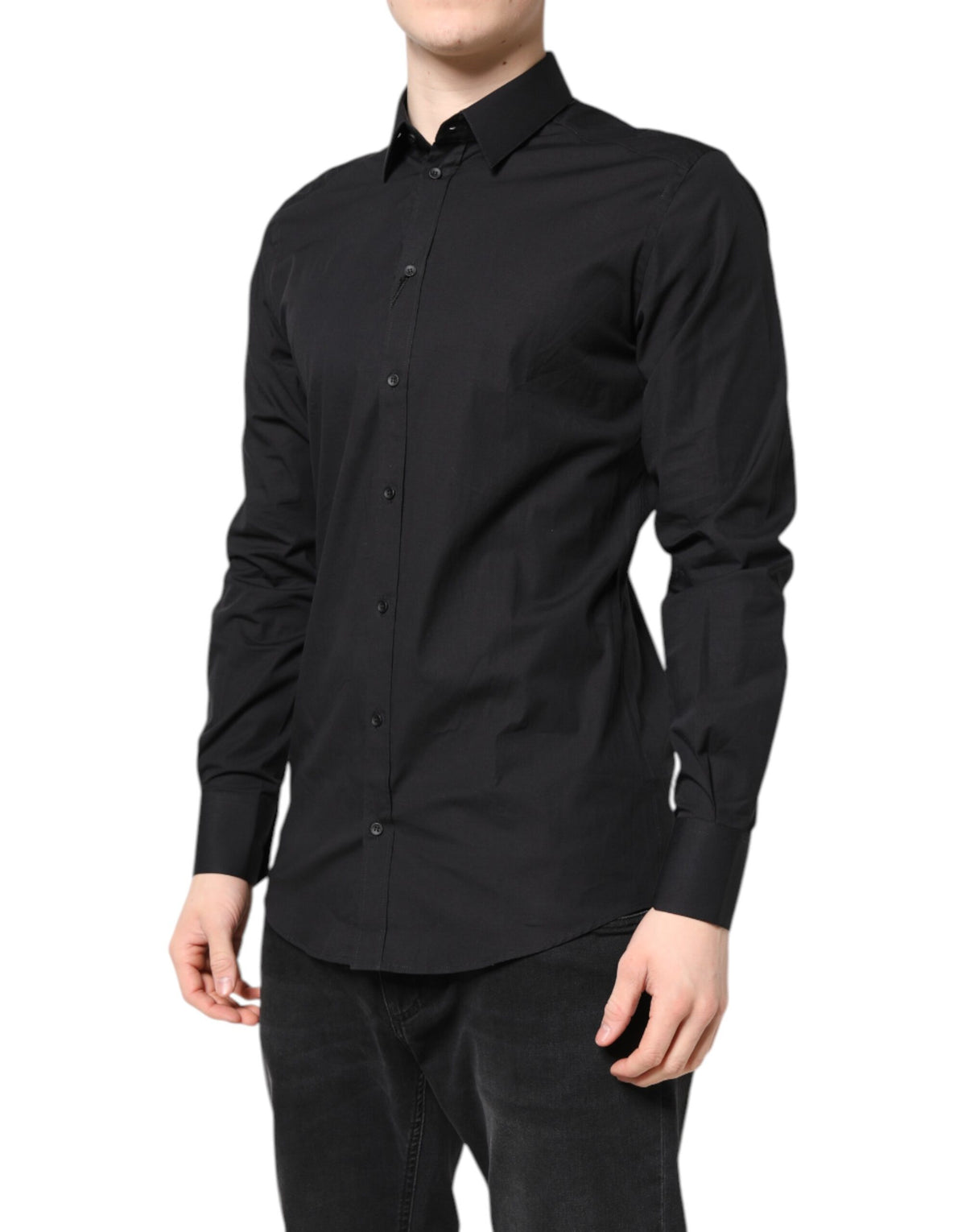 New Dolce & Gabbana Black GOLD Cotton Dress Formal Shirt