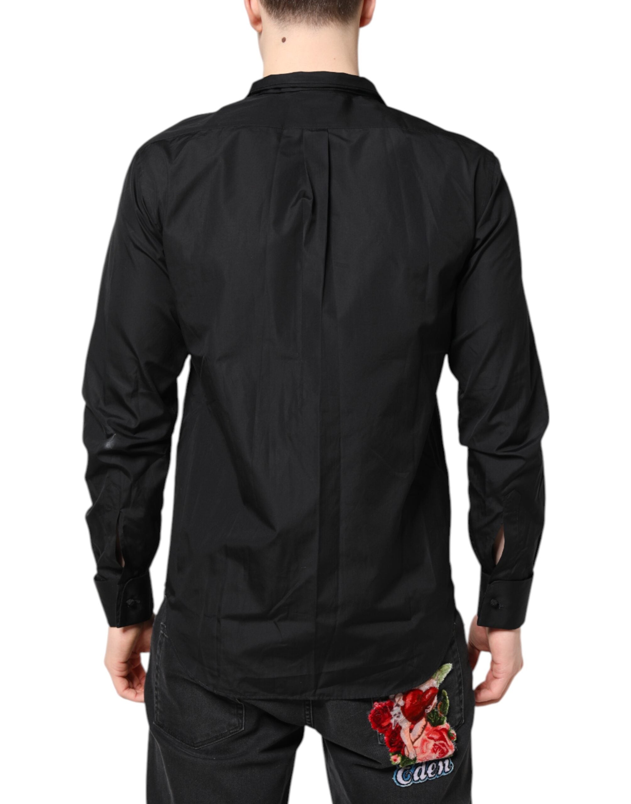 Emporio Armani Black Cotton Long Sleeves Men Formal Dress Shirt