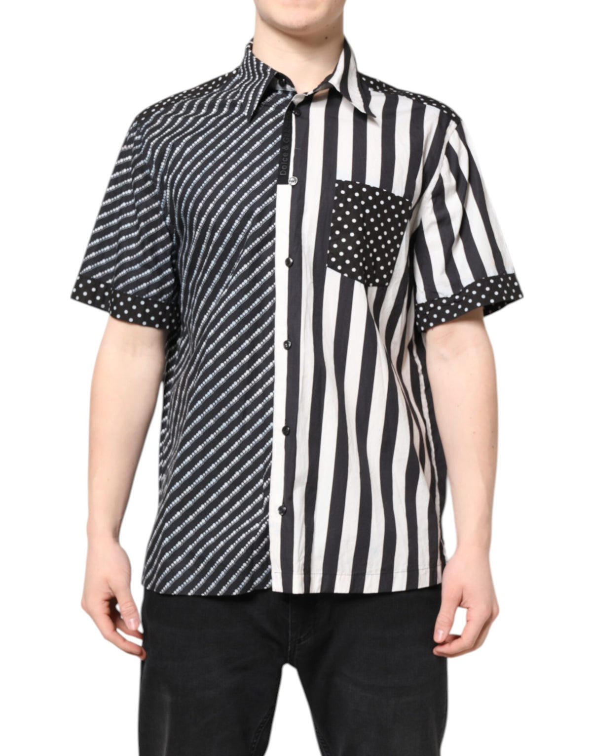 Pre-Owned Dolce & Gabbana Black White Stripe Button Down Casual Shirt Men's - Very Good