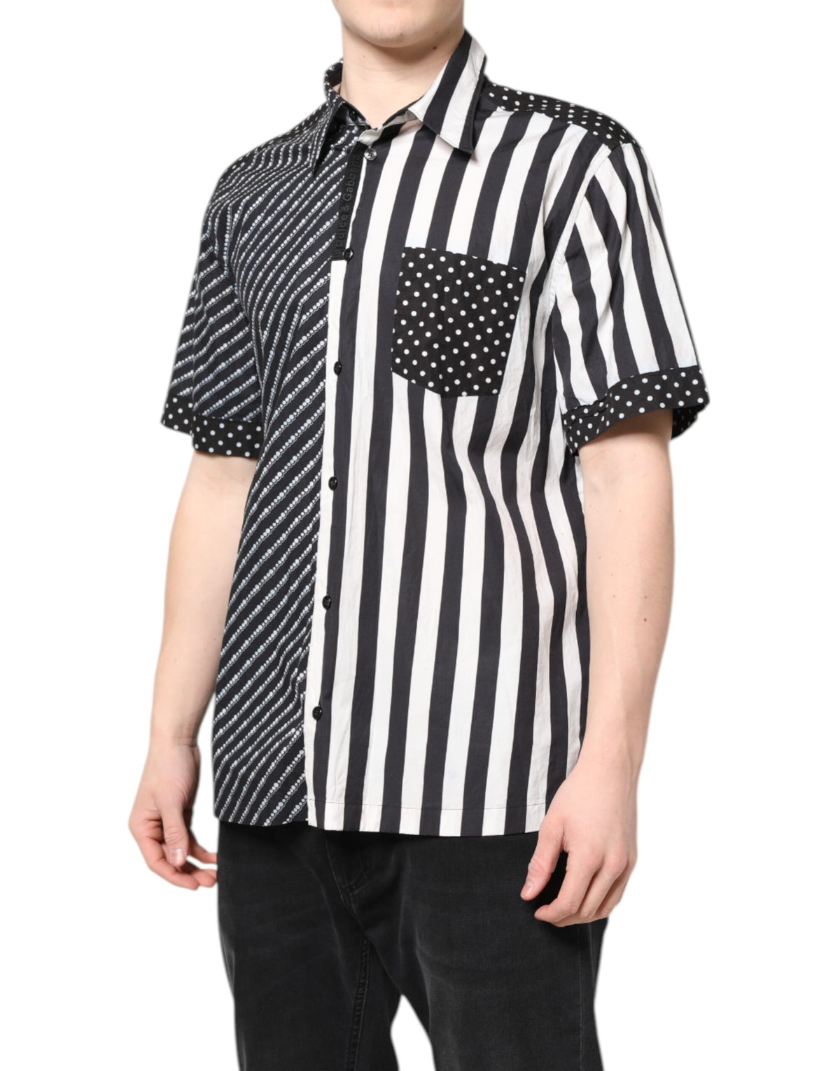 Pre-Owned Dolce & Gabbana Black White Stripe Button Down Casual Shirt Men's - Very Good