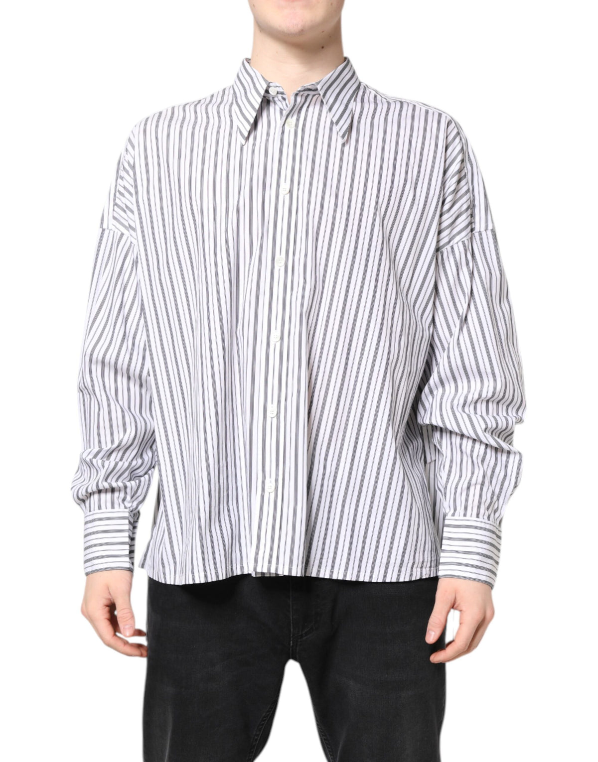 New Dolce & Gabbana White Black Stripe Button Down Casual Shirt