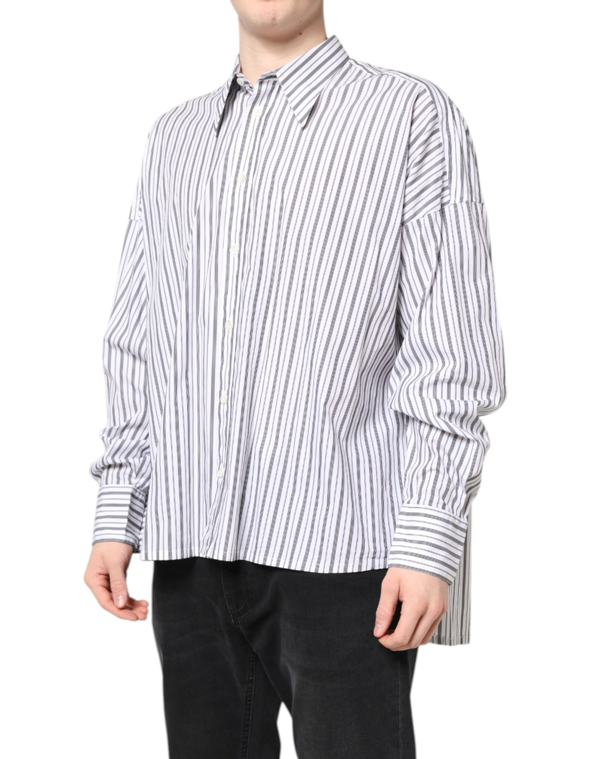 New Dolce & Gabbana White Black Stripe Button Down Casual Shirt