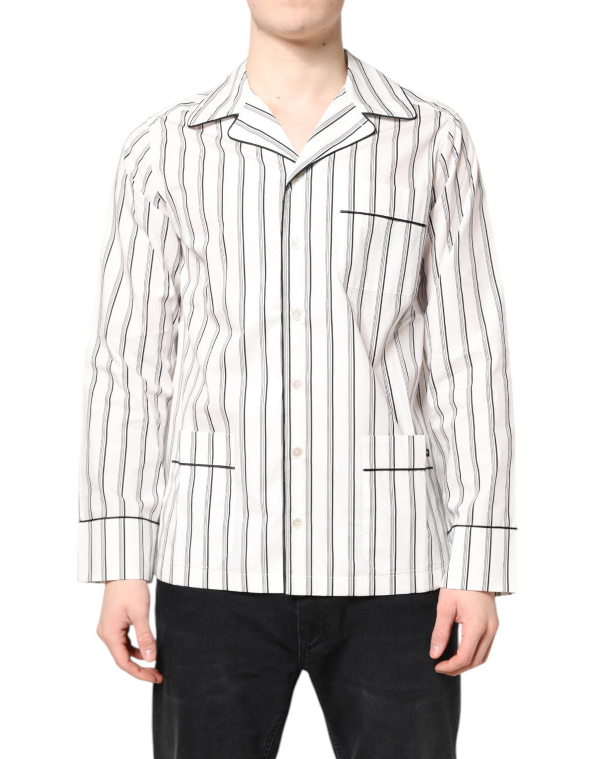 New Dolce & Gabbana White Stripes Lounge Pajama Sleepwear Shirt