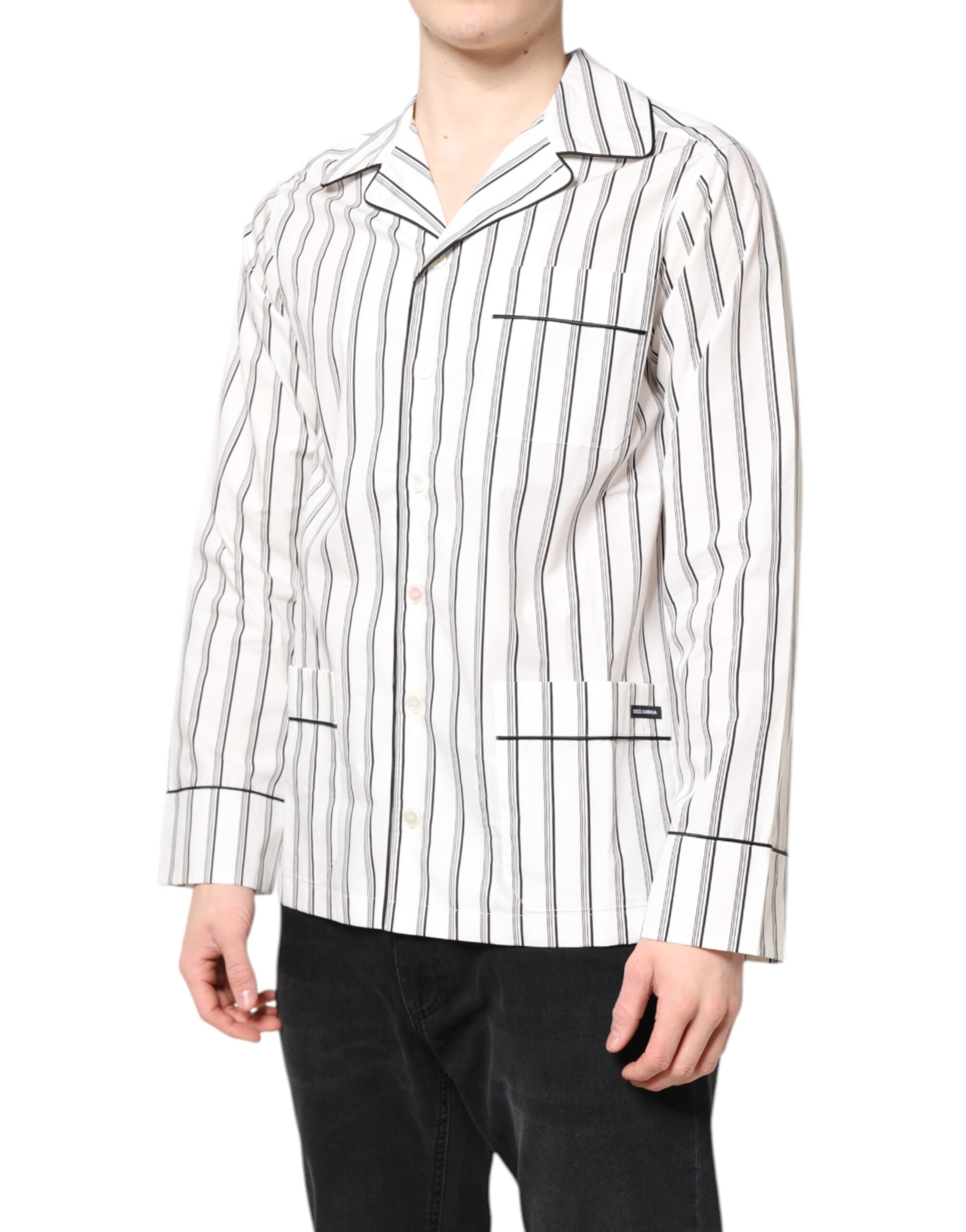 New Dolce & Gabbana White Stripes Lounge Pajama Sleepwear Shirt