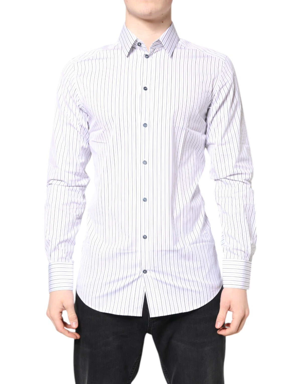 New Dolce & Gabbana White Stripes GOLD Cotton Formal Shirt