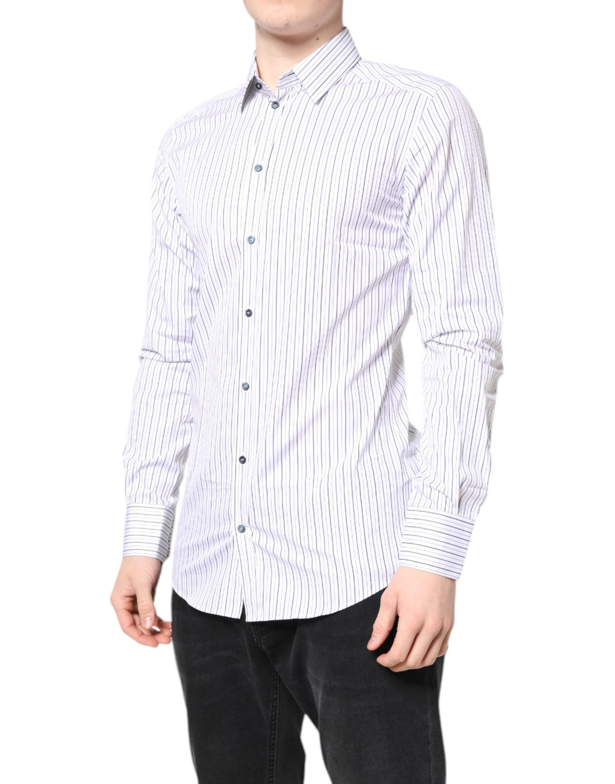 New Dolce & Gabbana White Stripes GOLD Cotton Formal Shirt
