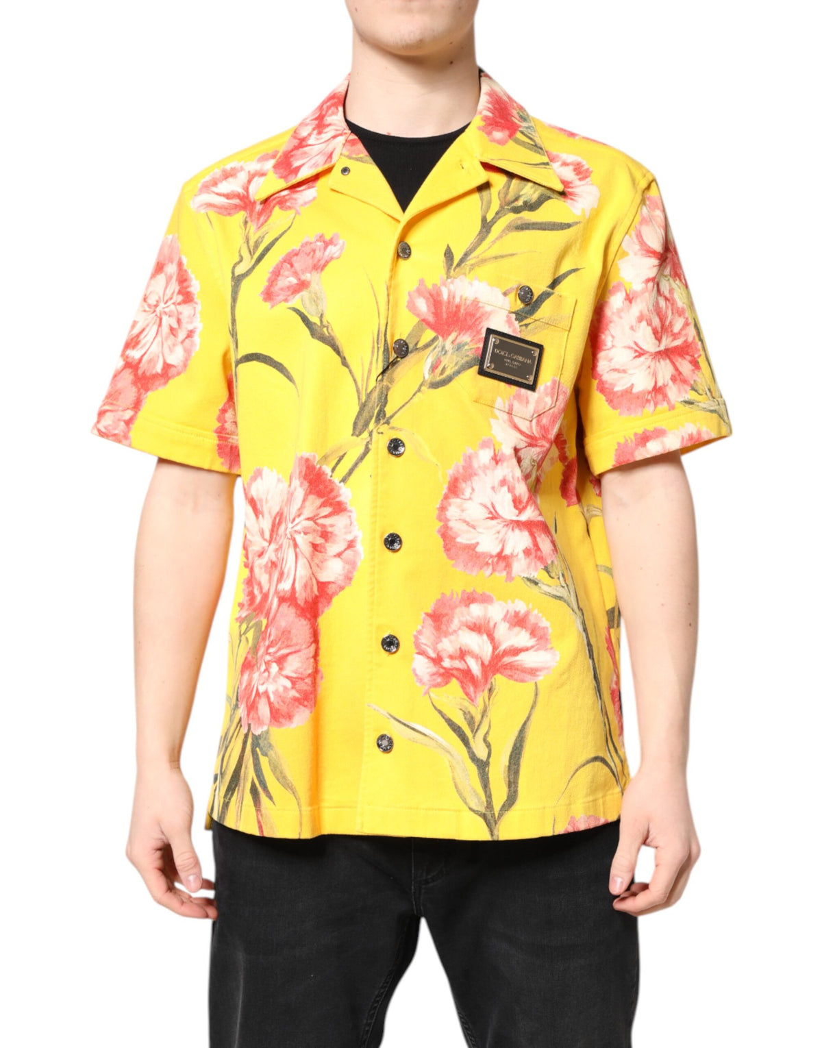 New Dolce & Gabbana Yellow Floral Men Button Down Casual Shirt