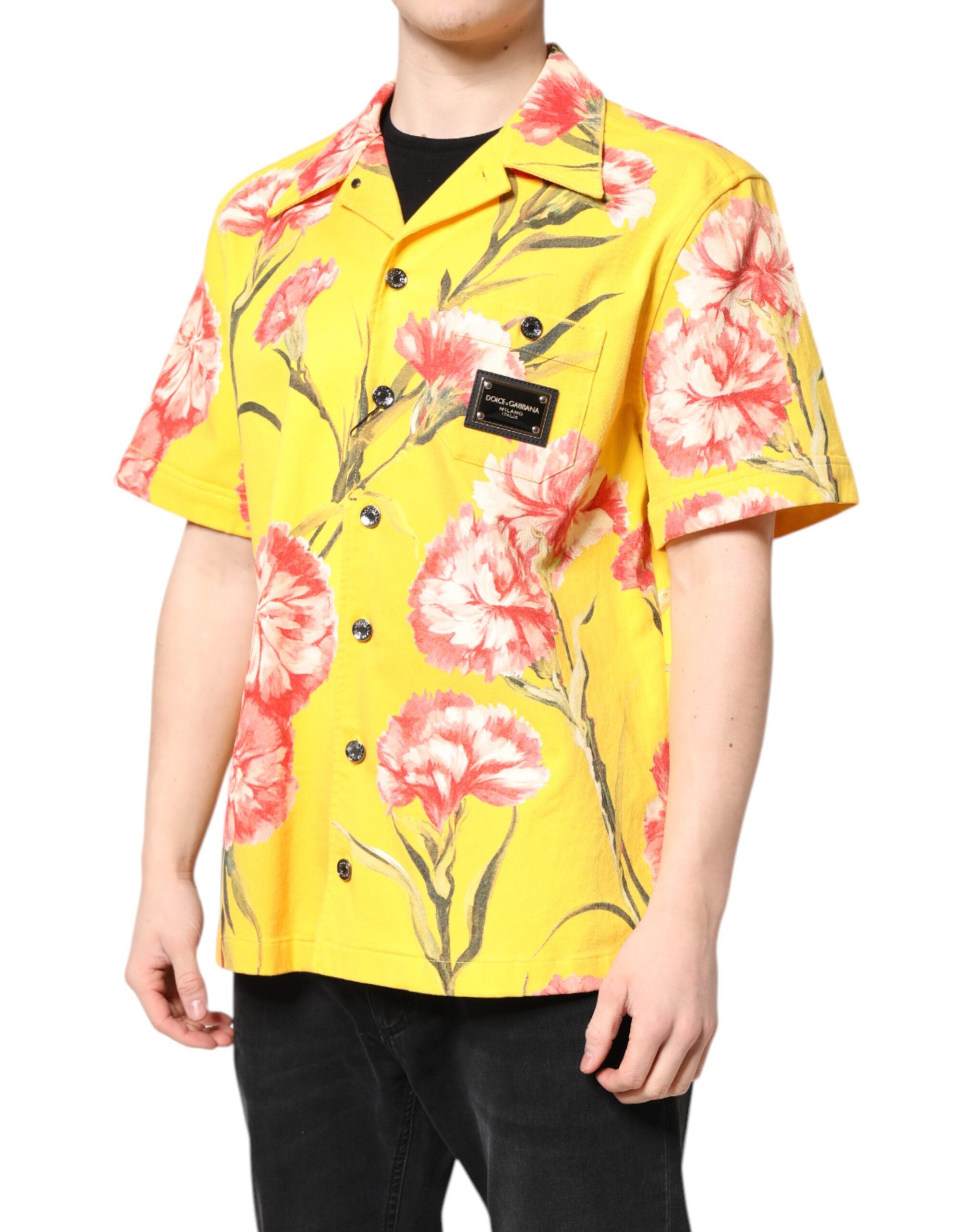 New Dolce & Gabbana Yellow Floral Men Button Down Casual Shirt