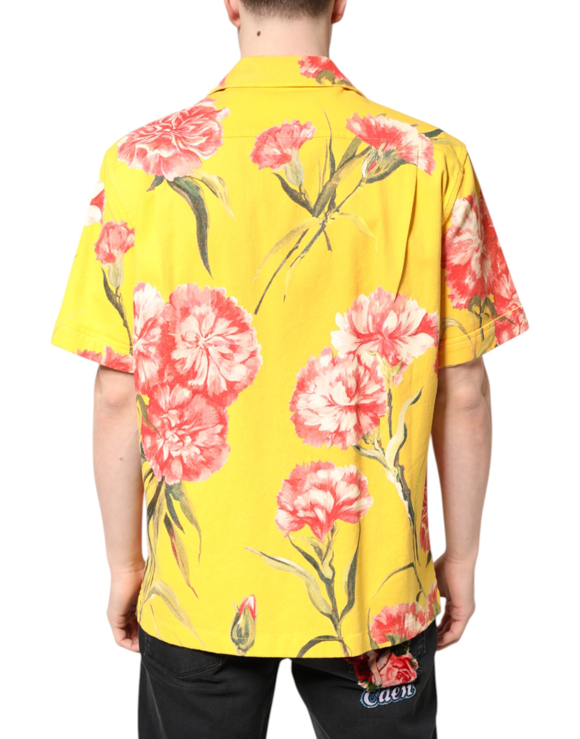 New Dolce & Gabbana Yellow Floral Men Button Down Casual Shirt