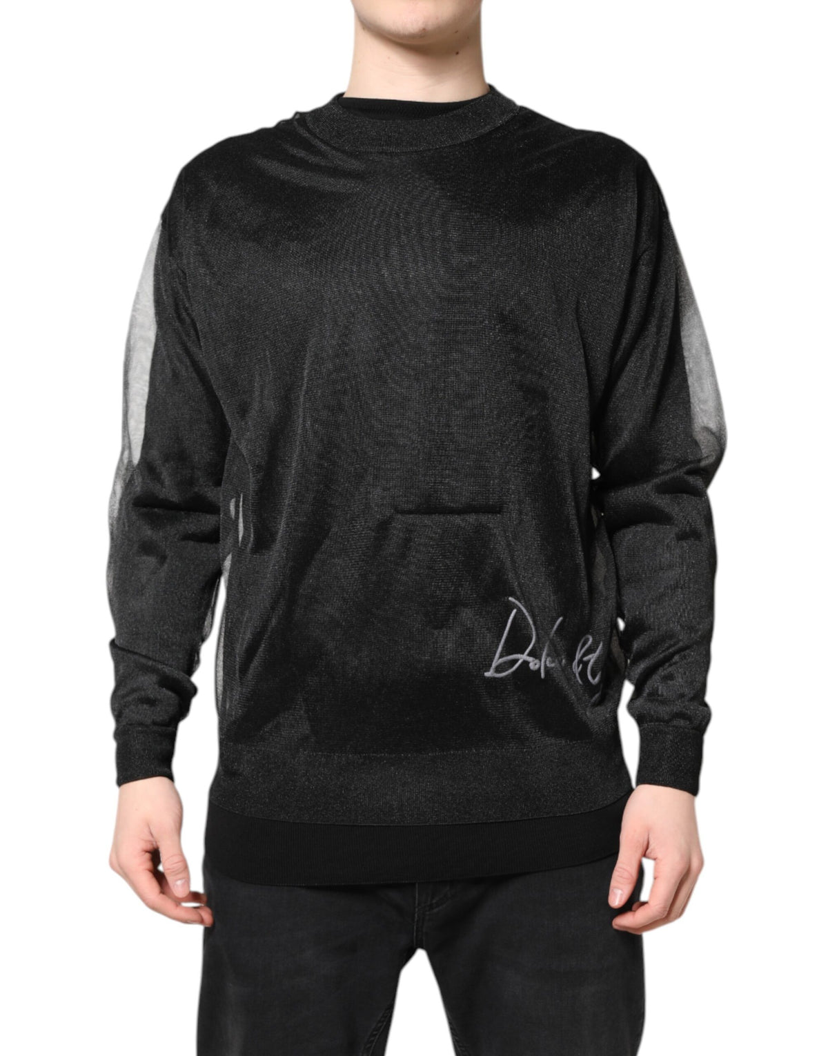 Pre-Owned Dolce & Gabbana Black Logo Knitted Crewneck Pullover Sweater Men's - New with Defect