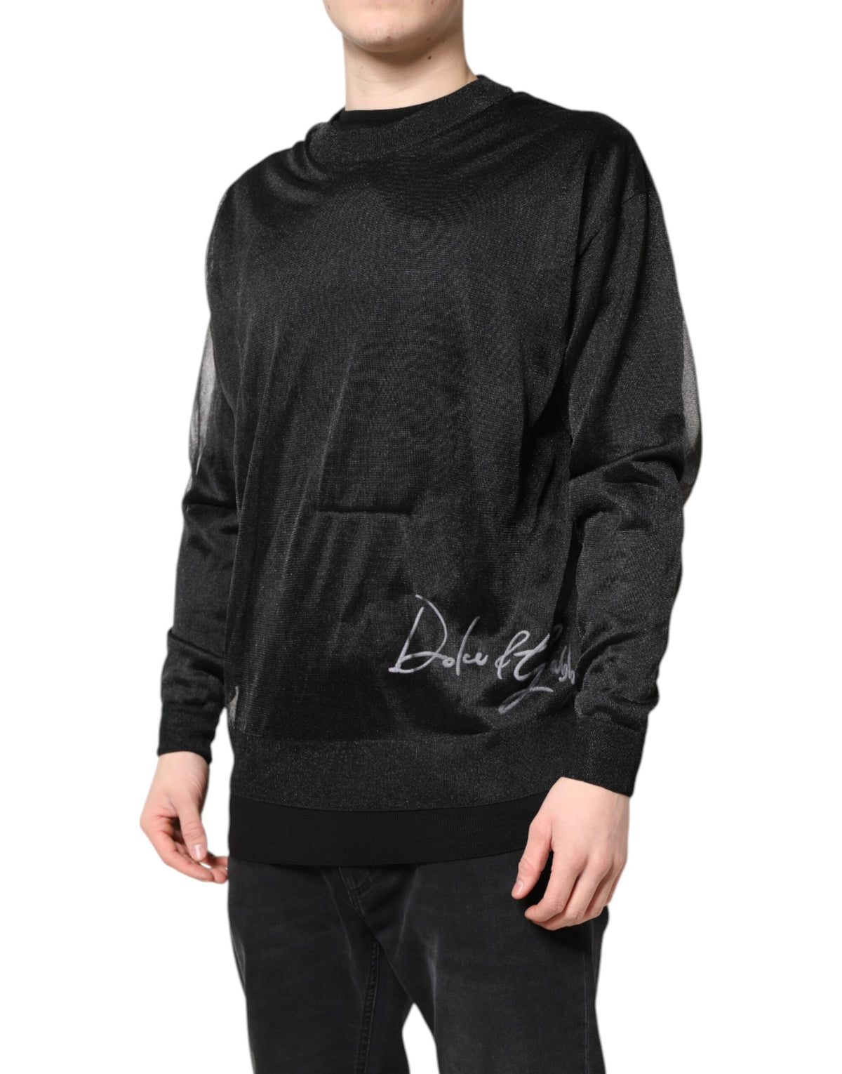 Pre-Owned Dolce & Gabbana Black Logo Knitted Crewneck Pullover Sweater Men's - New with Defect