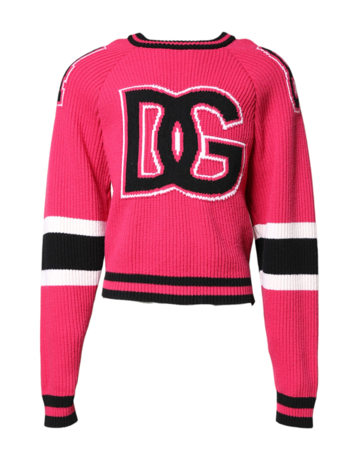 New Dolce & Gabbana Pink Cotton Logo Print Knit Pullover Sweater