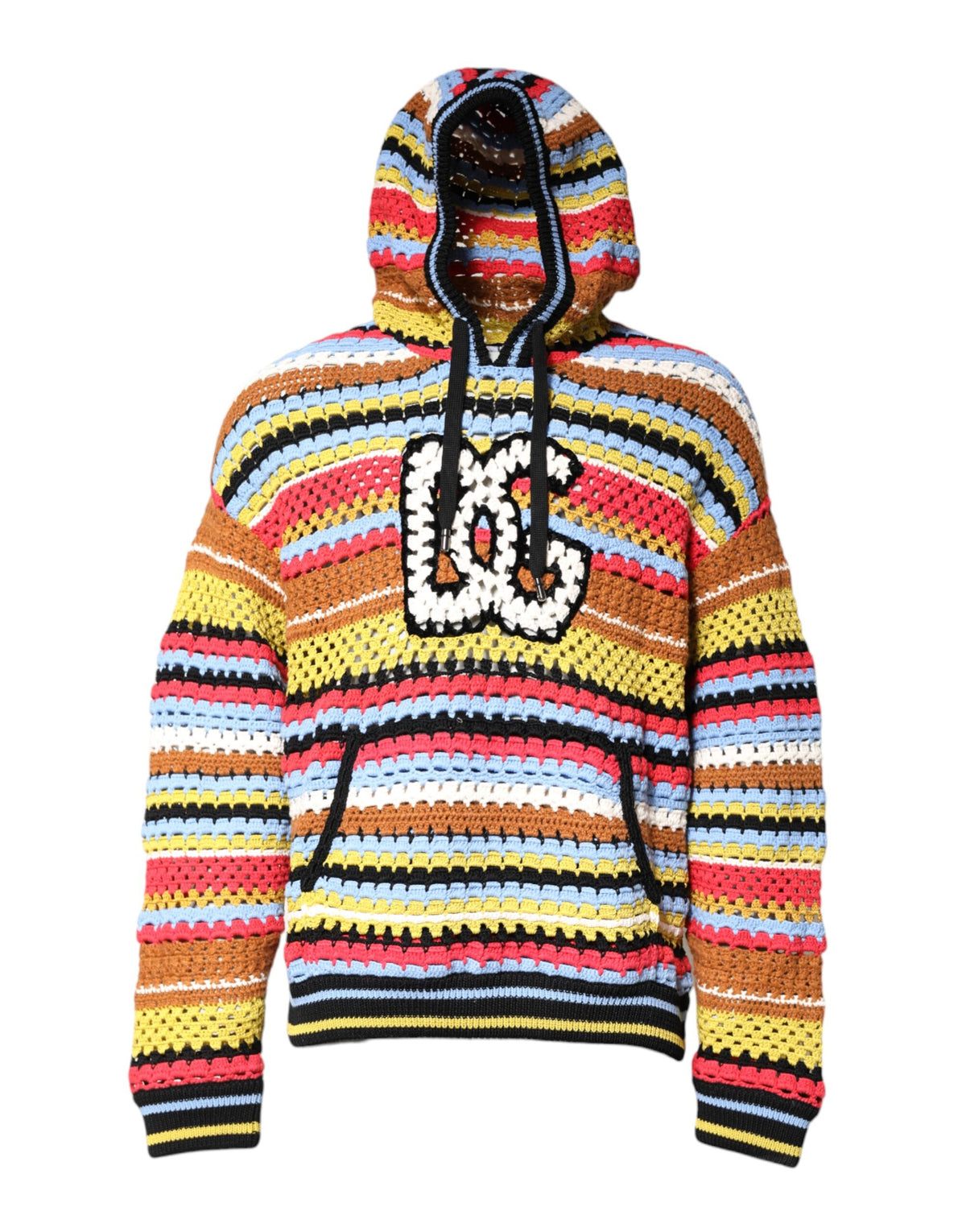 New Dolce & Gabbana Multicolor Cotton Hooded Pullover Sweater