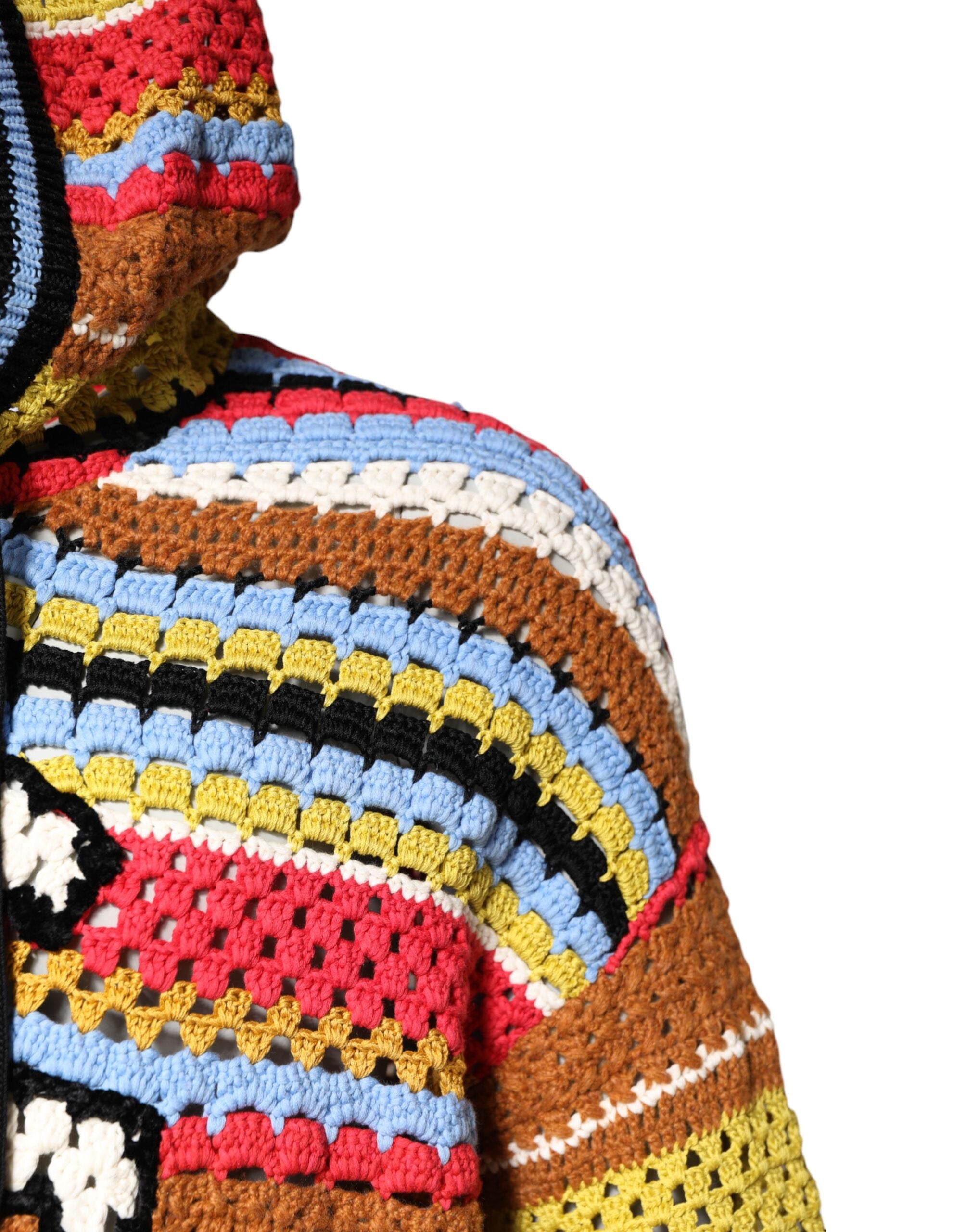 New Dolce & Gabbana Multicolor Cotton Hooded Pullover Sweater