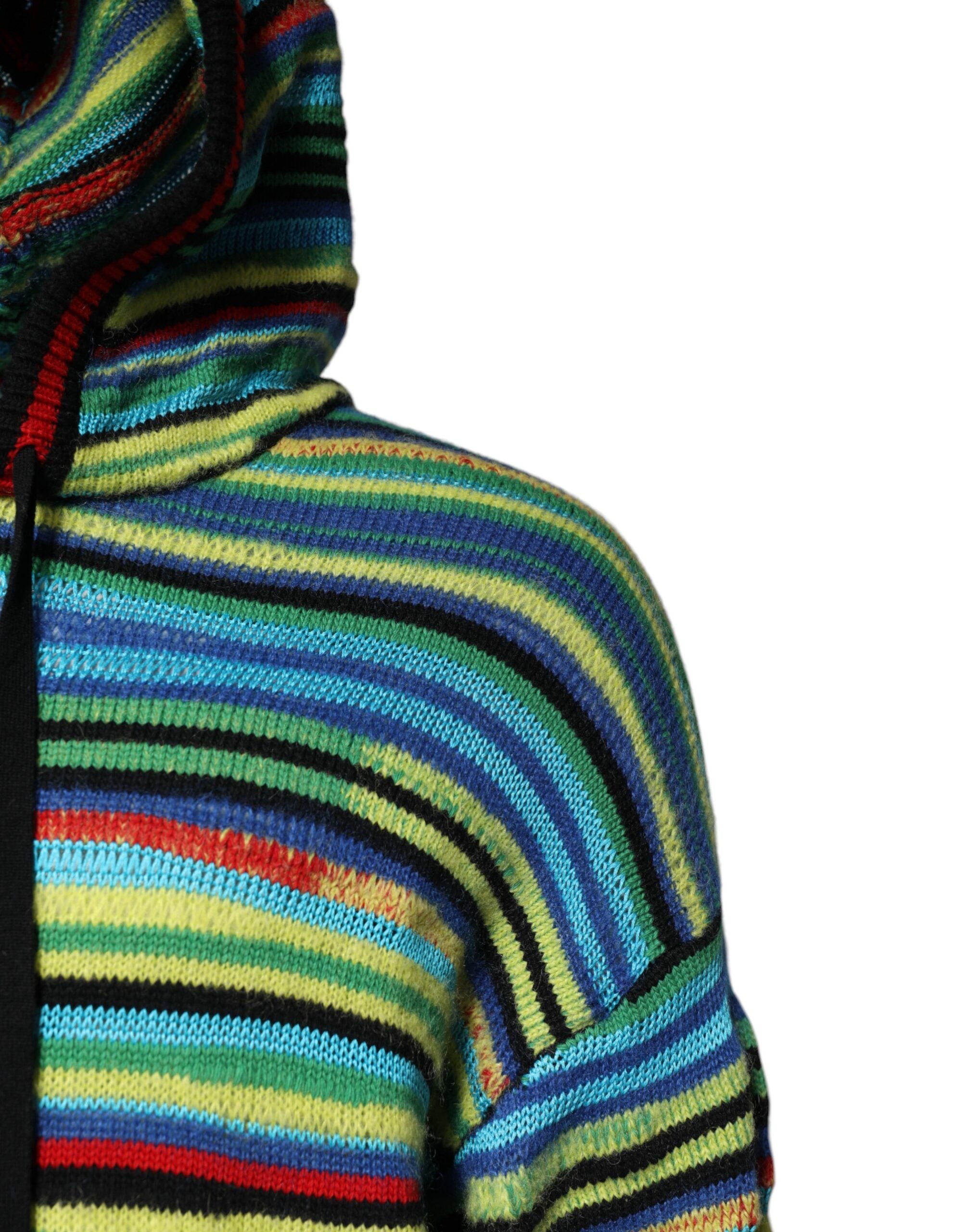 New Dolce & Gabbana Multicolor Cotton Hooded Pullover Sweater