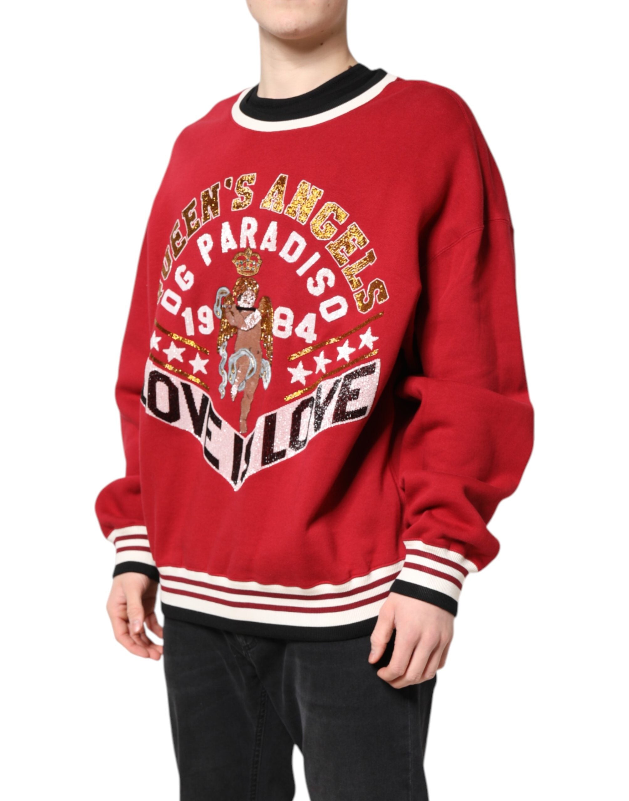 New Dolce & Gabbana Red Sequin Knit Pullover Sweatshirt Sweater