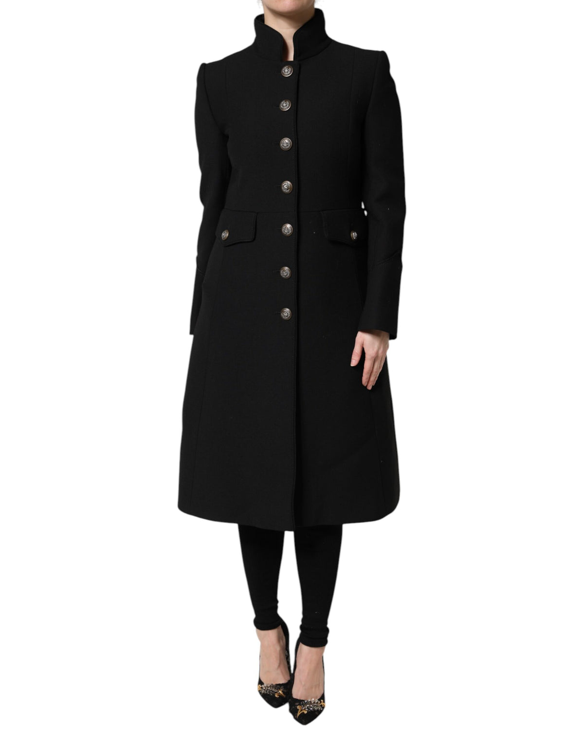New Dolce & Gabbana Black Wool Single Breasted Trench Coat Jacket