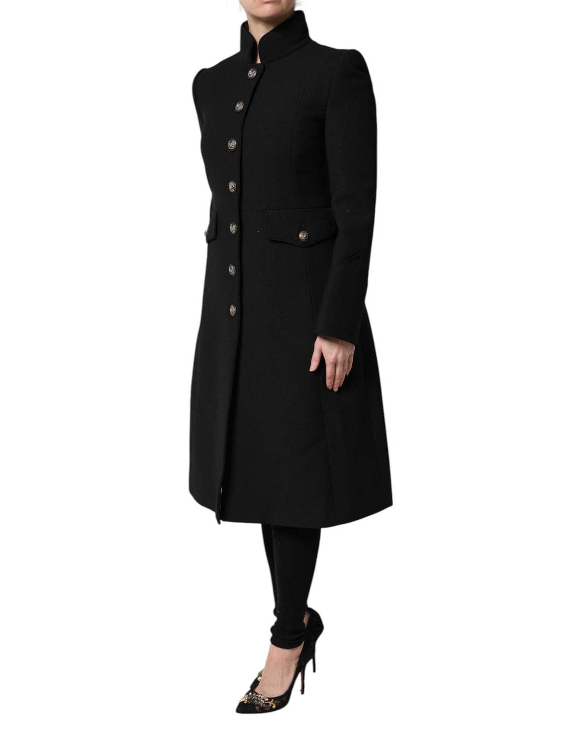 New Dolce & Gabbana Black Wool Single Breasted Trench Coat Jacket