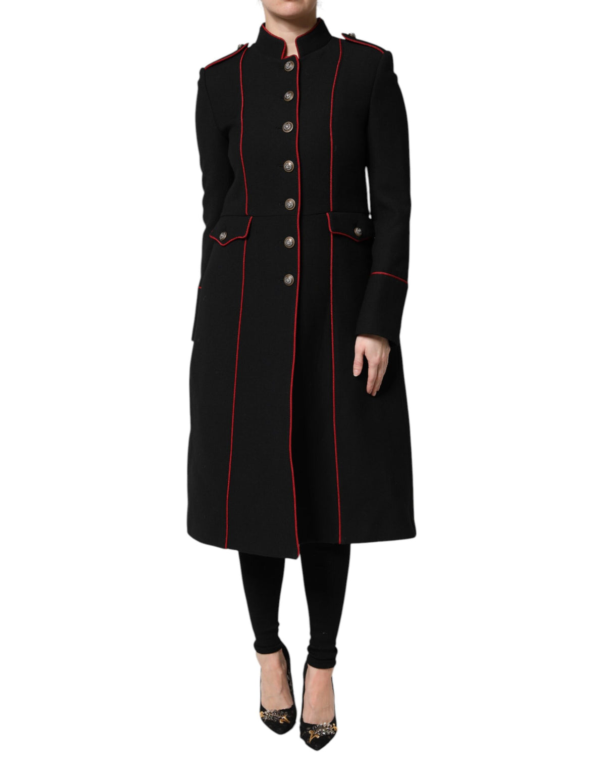 New Dolce & Gabbana Black Wool Single Breasted Trench Coat Jacket