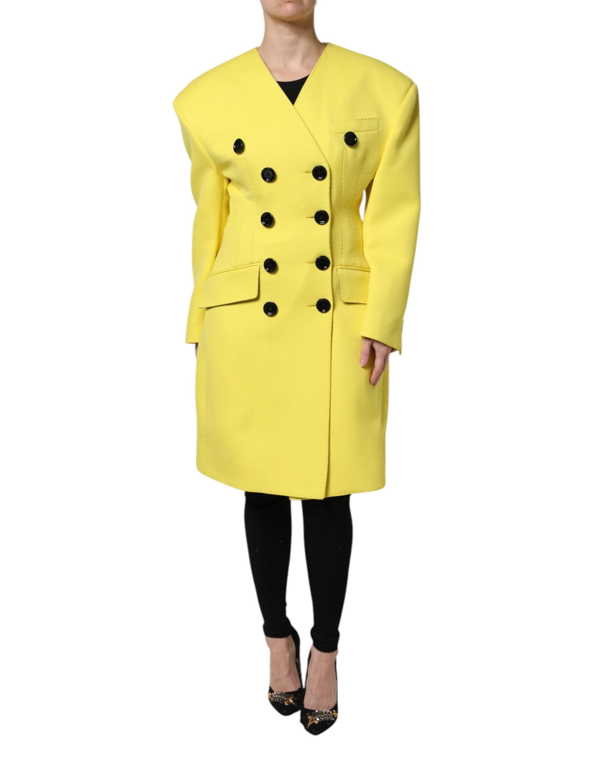 New Dolce & Gabbana Yellow Double Breasted Trench Coat Jacket