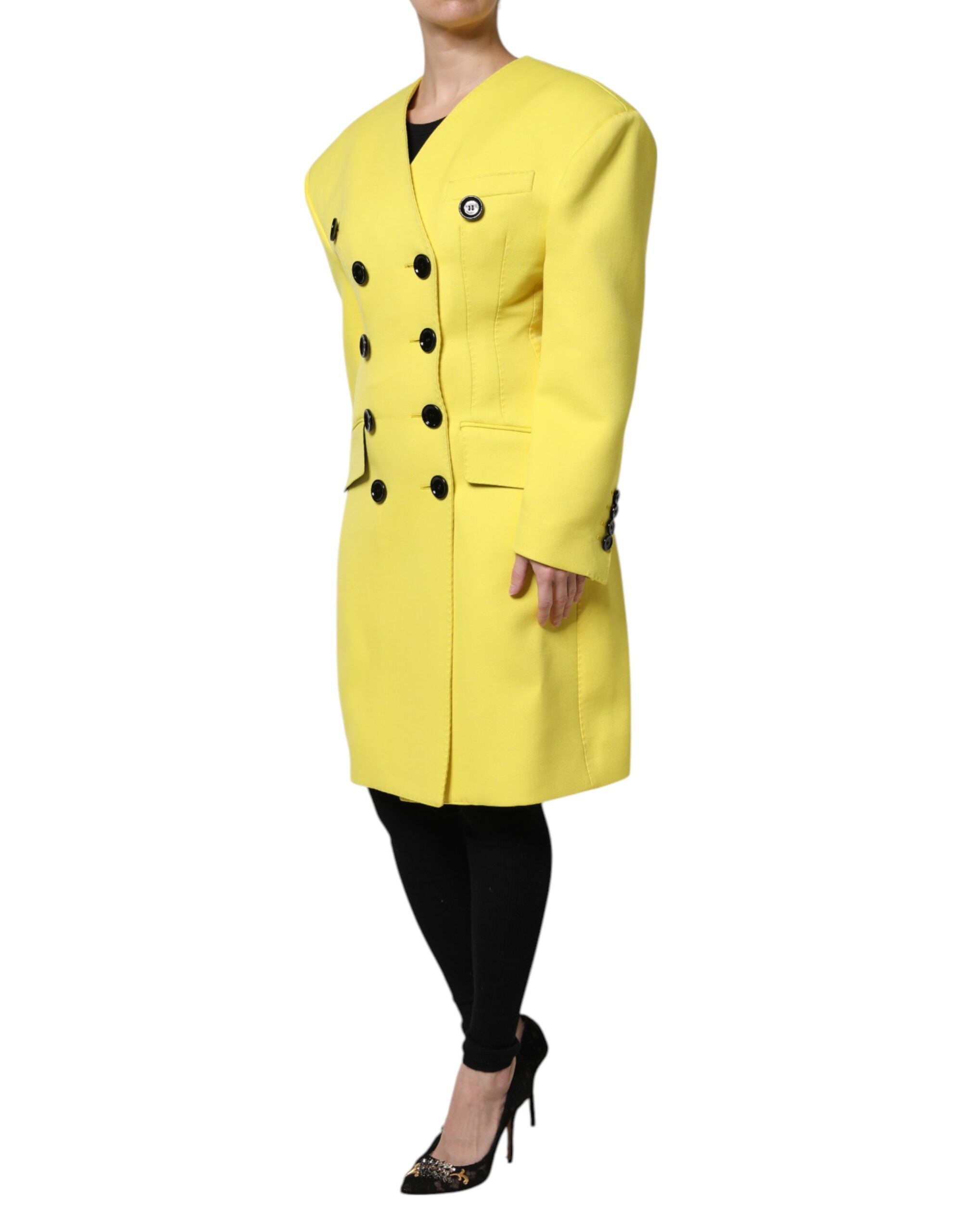 New Dolce & Gabbana Yellow Double Breasted Trench Coat Jacket