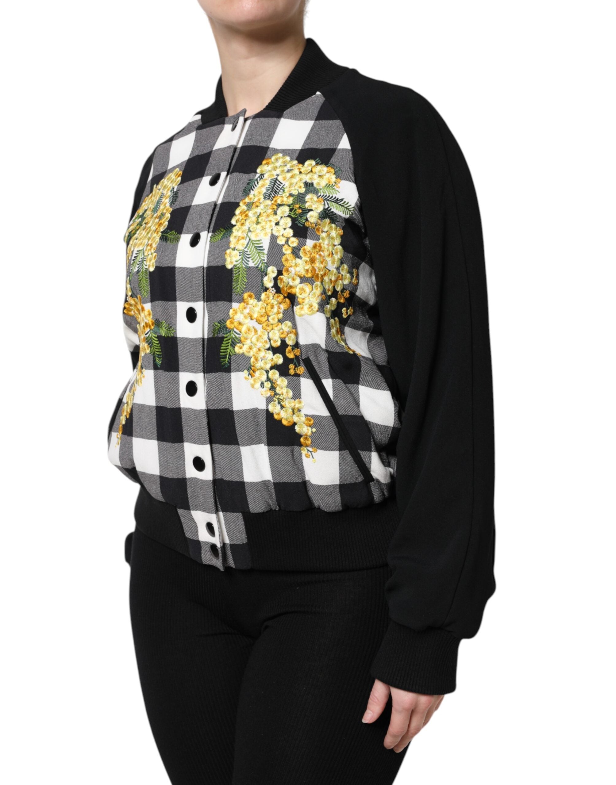 New Dolce & Gabbana Black White Check Floral Button Down Jacket