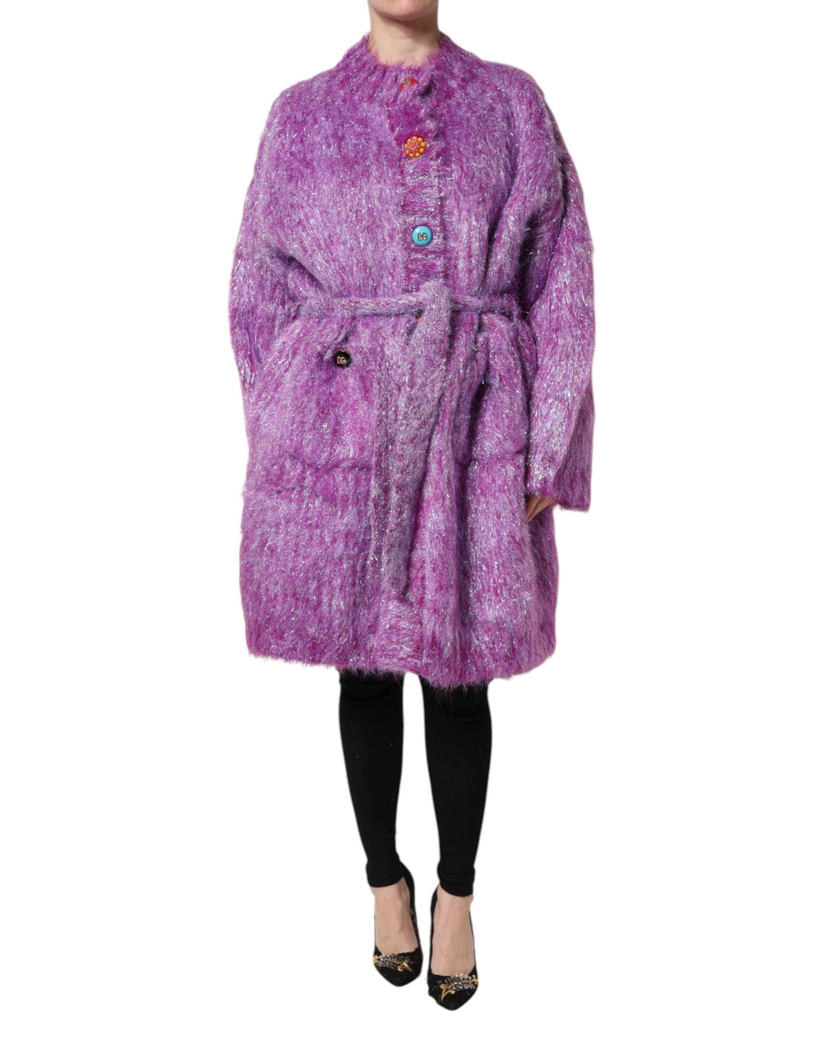 New Dolce & Gabbana Purple Button Embellished Trench Coat Jacket