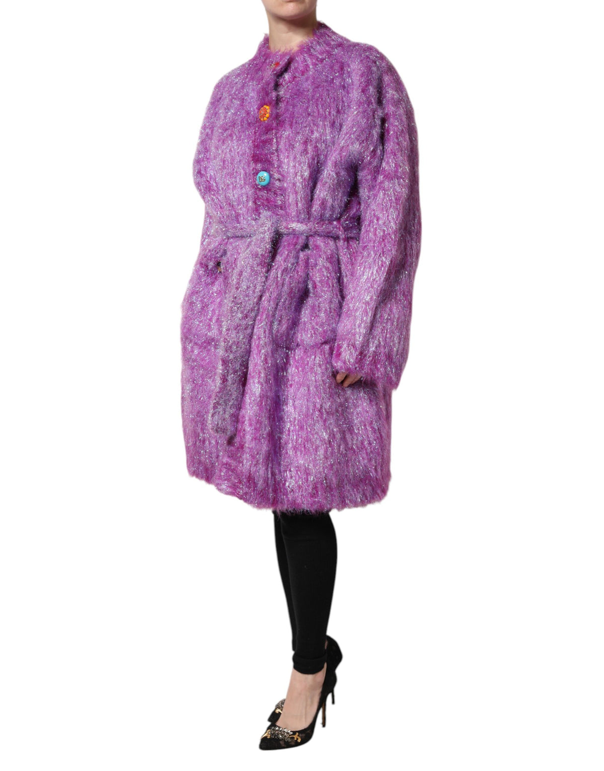 New Dolce & Gabbana Purple Button Embellished Trench Coat Jacket