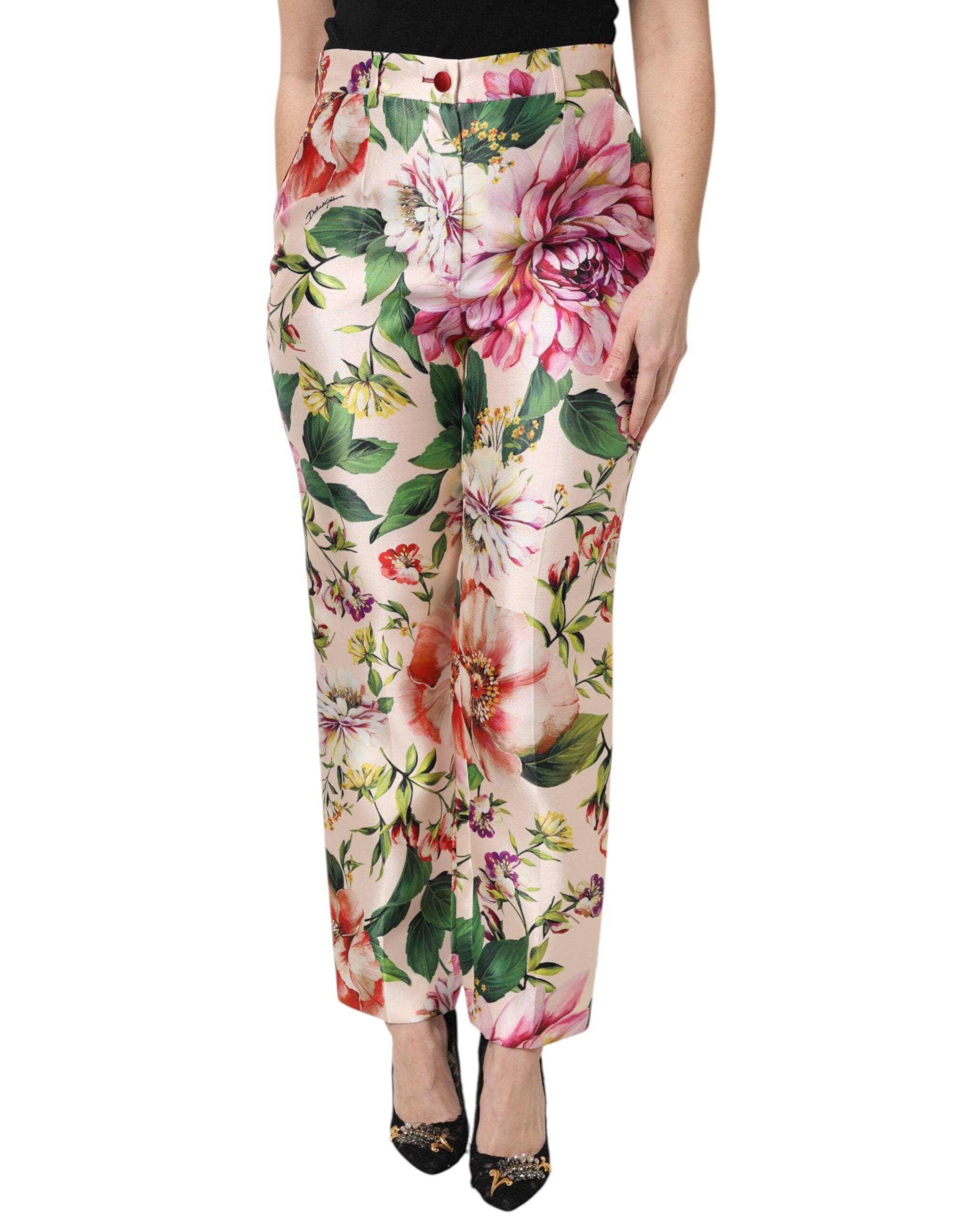 New Dolce & Gabbana Floral High Waist Straight Pants