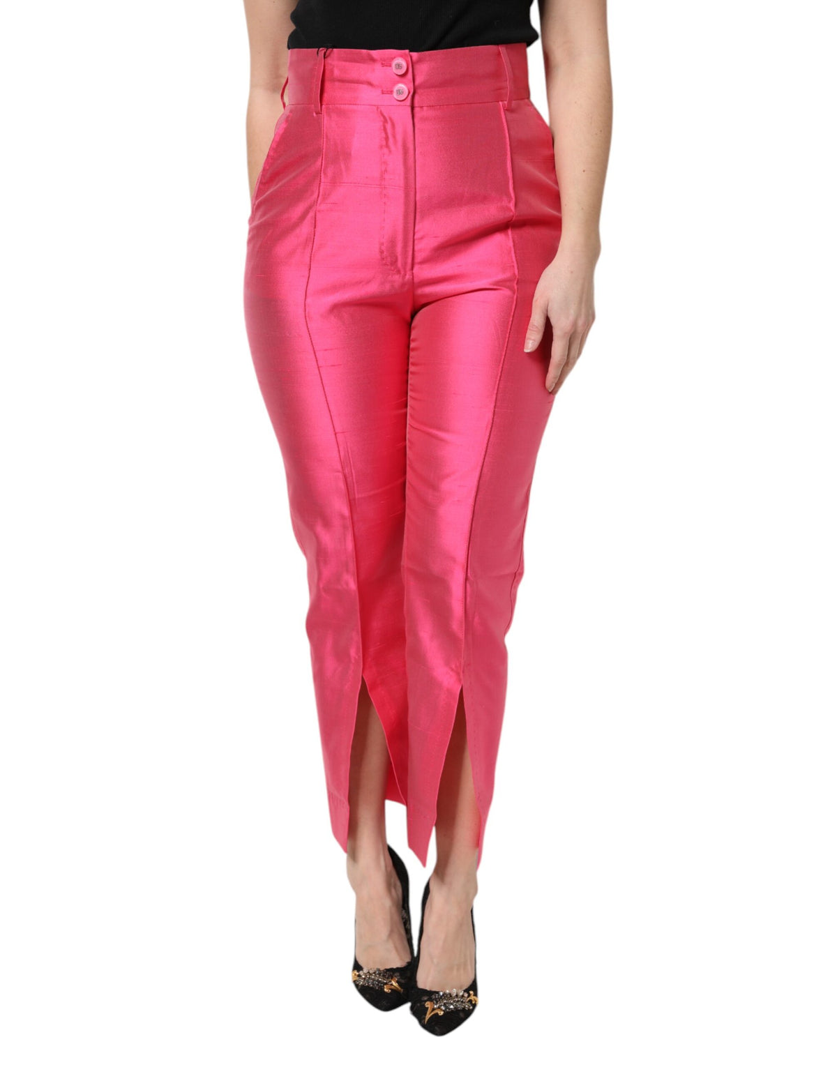 New Dolce & Gabbana Pink Silk High Waist Tapered Pants