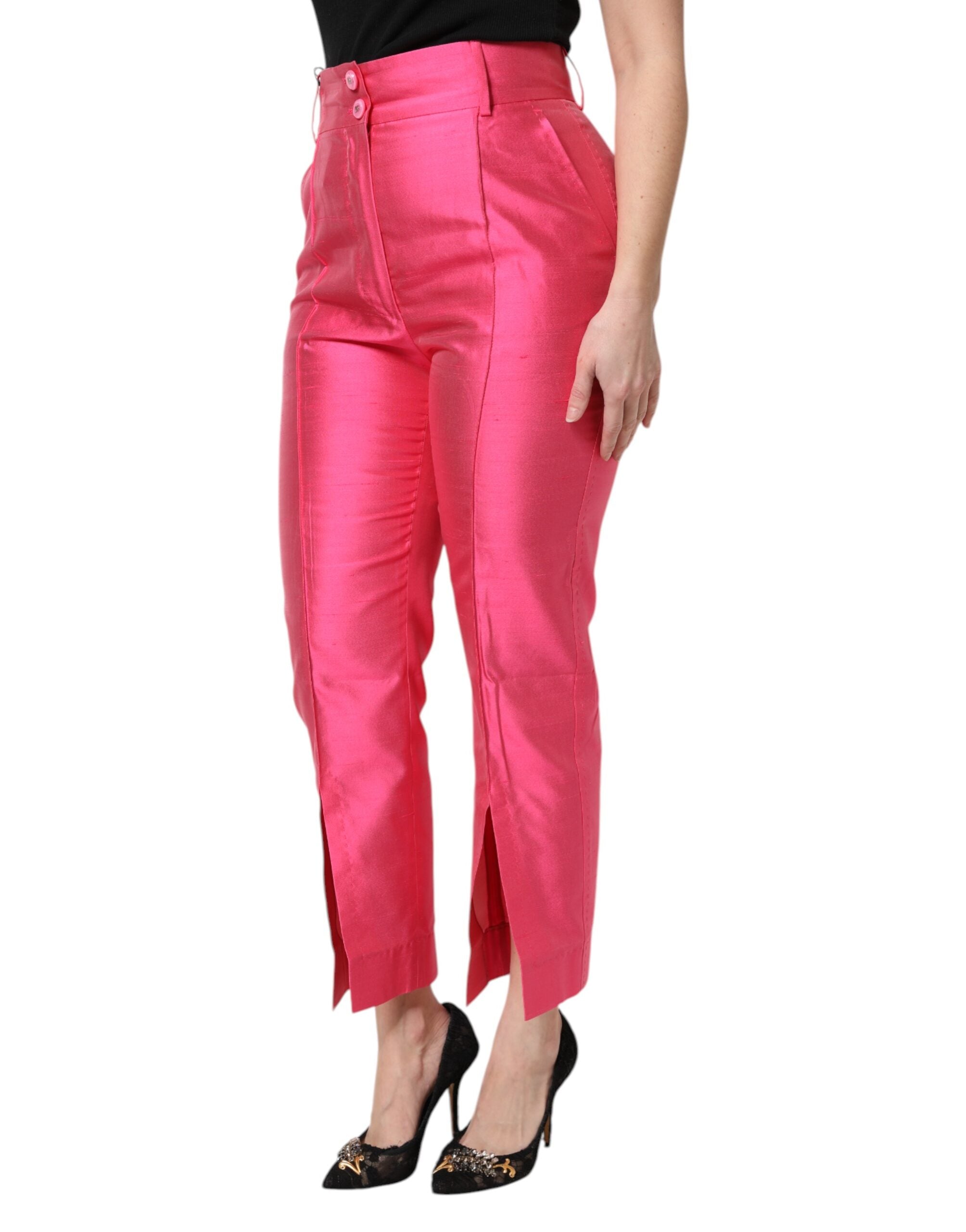 New Dolce & Gabbana Pink Silk High Waist Tapered Pants